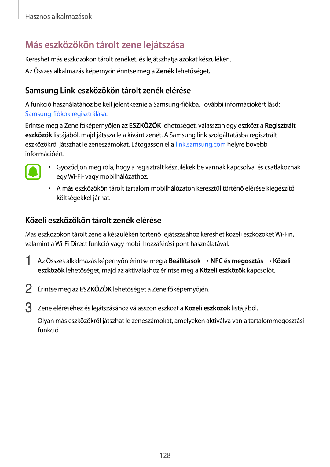 Samsung SM-N915FZKYETL, SM-N915FZWYEUR Más eszközökön tárolt zene lejátszása, Samsung Link-eszközökön tárolt zenék elérése 