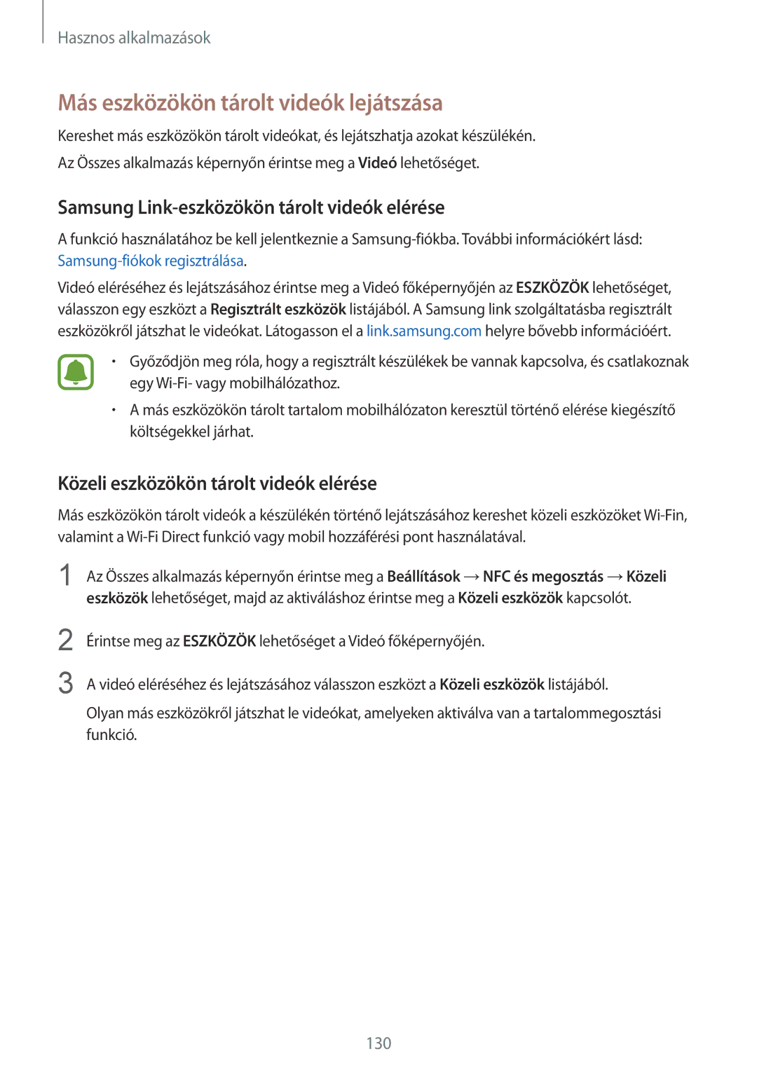 Samsung SM-N915FZWYEUR manual Más eszközökön tárolt videók lejátszása, Samsung Link-eszközökön tárolt videók elérése 