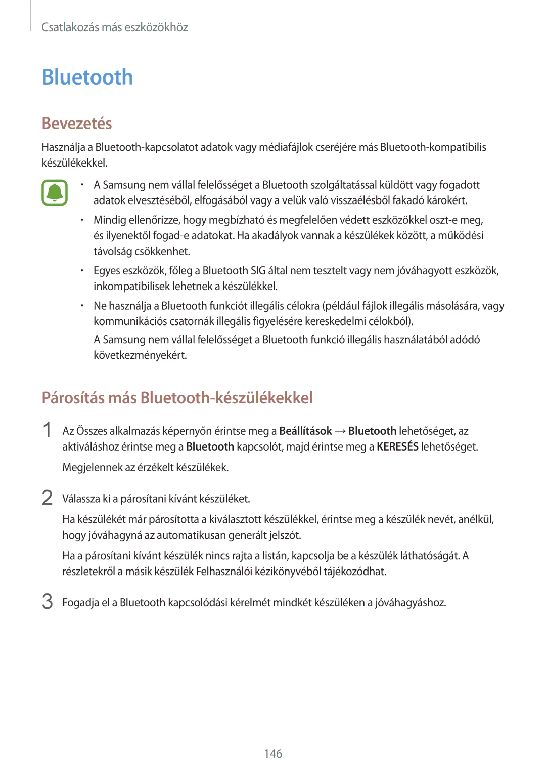 Samsung SM-N915FZKYEUR, SM-N915FZWYEUR, SM-N915FZKYATO, SM-N915FZWYXEO manual Párosítás más Bluetooth-készülékekkel 