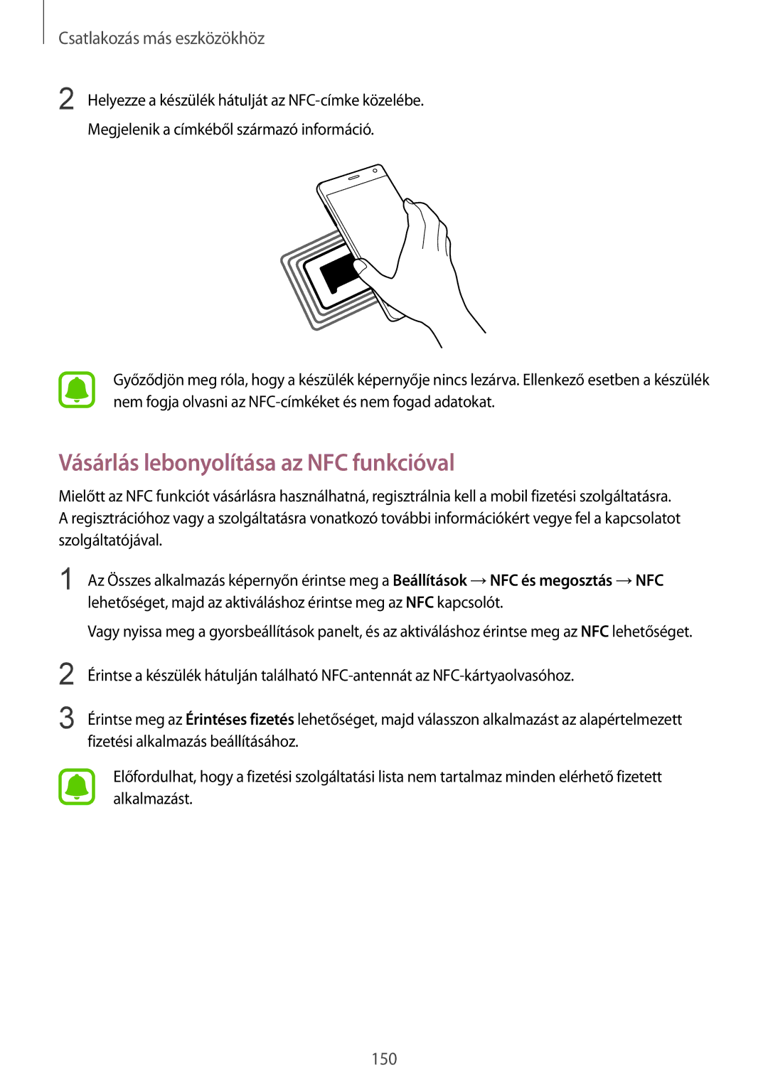 Samsung SM-N915FZWYXEH, SM-N915FZWYEUR, SM-N915FZKYATO, SM-N915FZWYXEO manual Vásárlás lebonyolítása az NFC funkcióval 