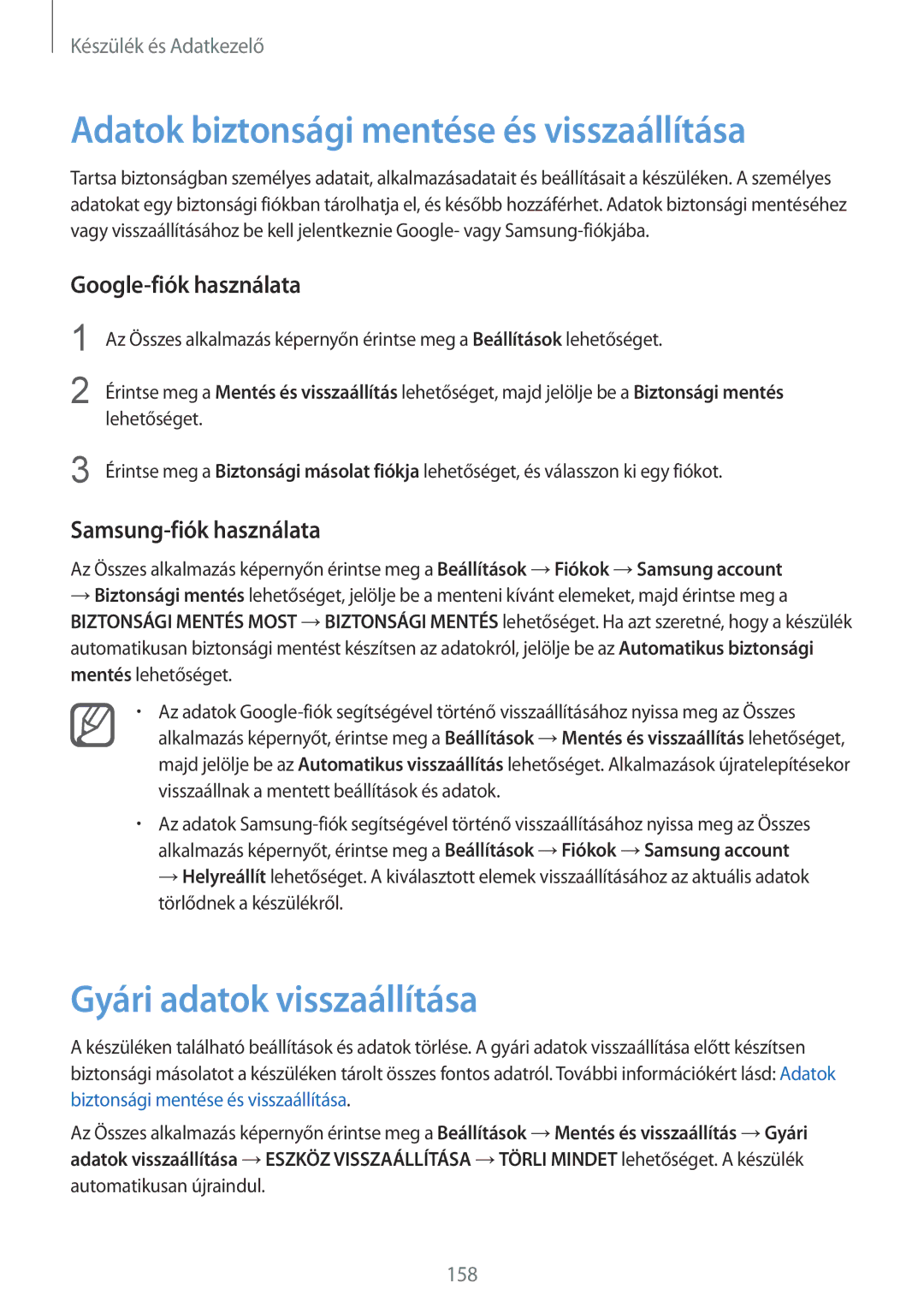 Samsung SM-N915FZWYXEO Adatok biztonsági mentése és visszaállítása, Gyári adatok visszaállítása, Google-fiók használata 