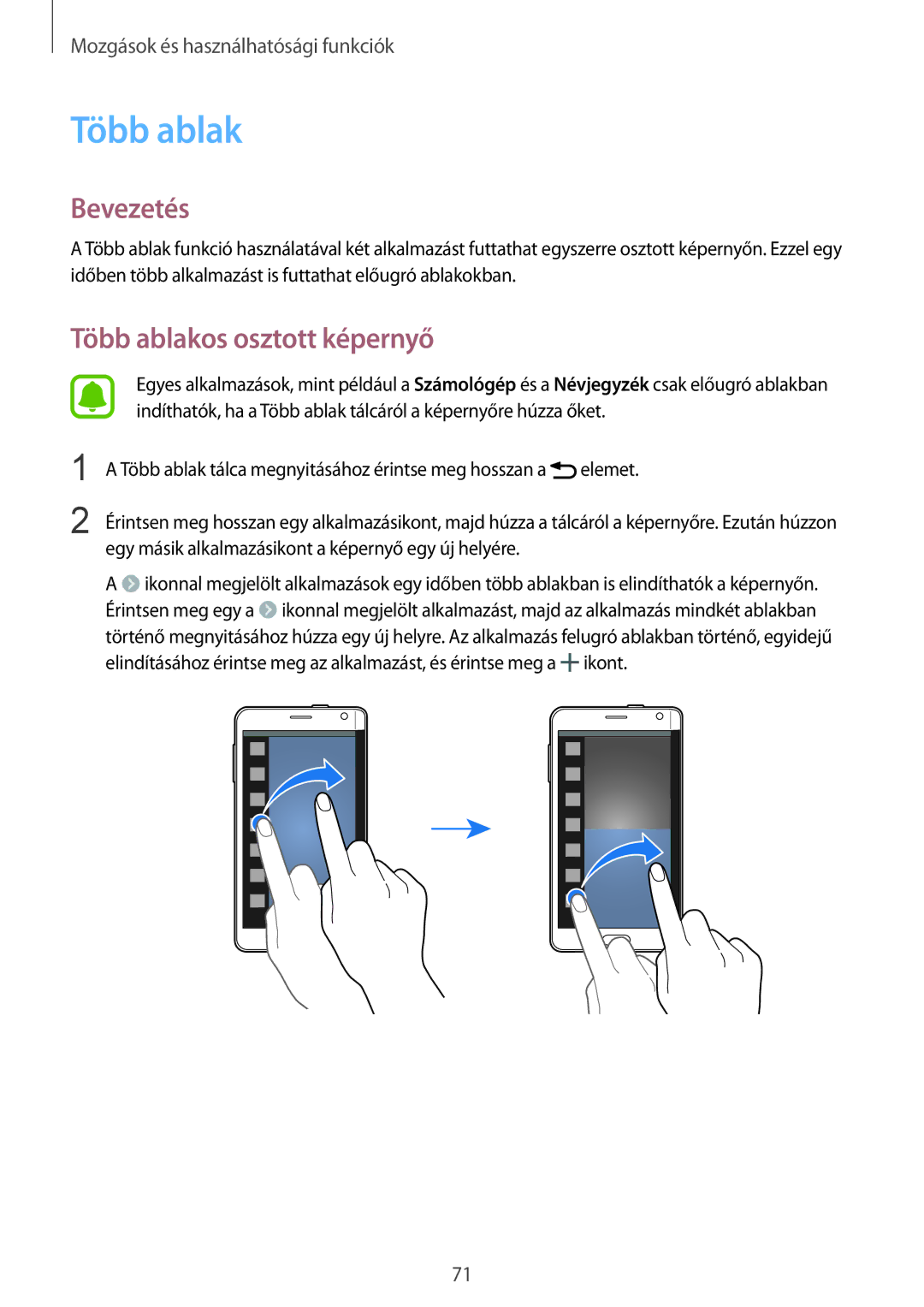 Samsung SM-N915FZKYAUT, SM-N915FZWYEUR, SM-N915FZKYATO, SM-N915FZWYXEO, SM-N915FZKYEUR manual Több ablakos osztott képernyő 