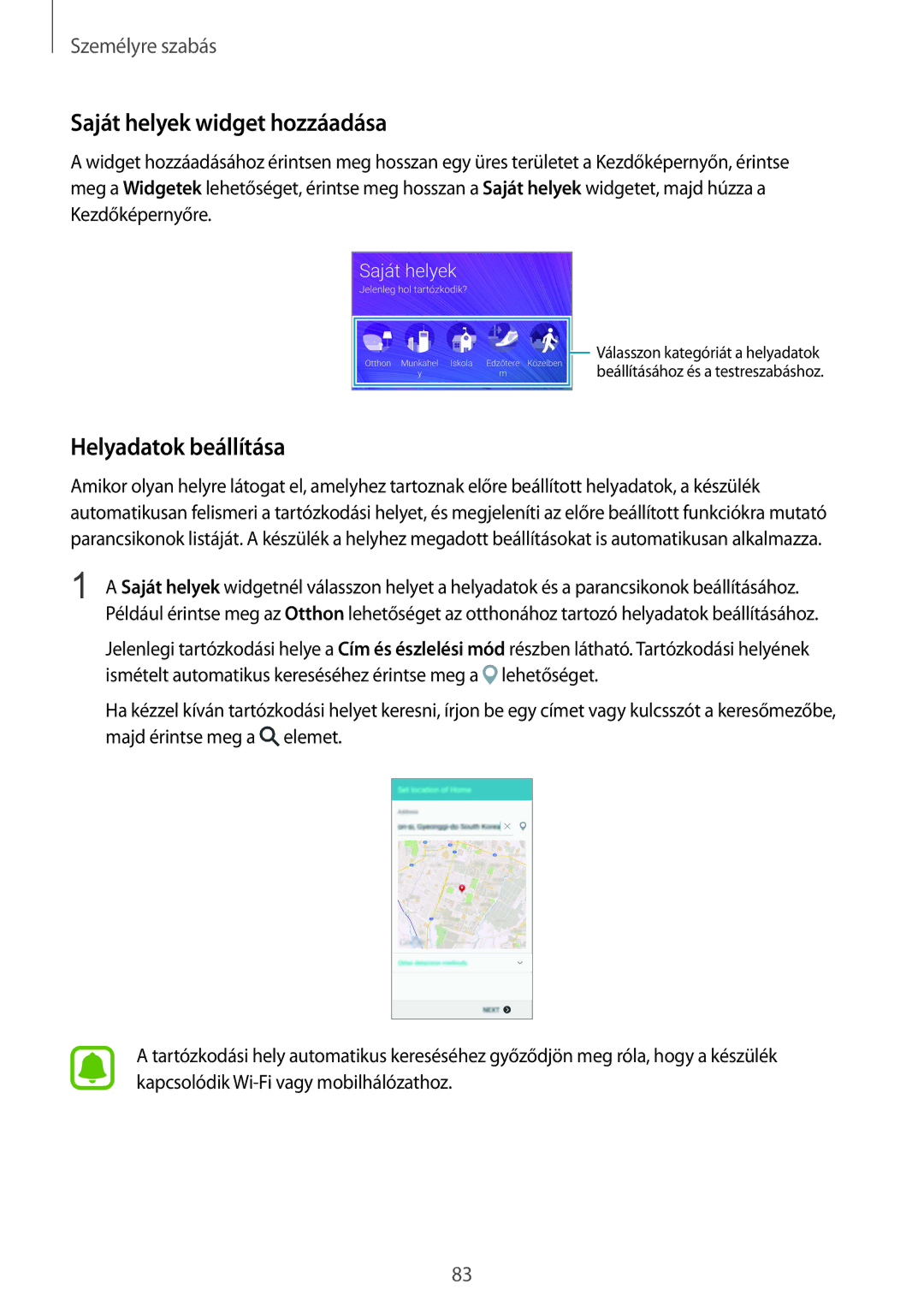 Samsung SM-N915FZKYXEO, SM-N915FZWYEUR, SM-N915FZKYATO, SM-N915FZWYXEO Saját helyek widget hozzáadása, Helyadatok beállítása 
