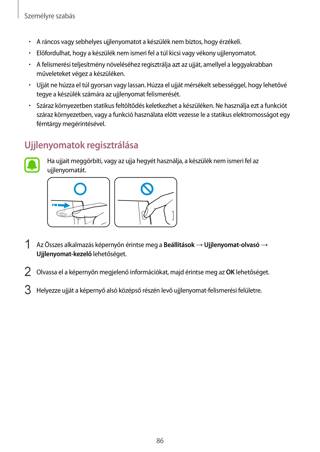 Samsung SM-N915FZWYORX, SM-N915FZWYEUR, SM-N915FZKYATO, SM-N915FZWYXEO, SM-N915FZKYEUR manual Ujjlenyomatok regisztrálása 