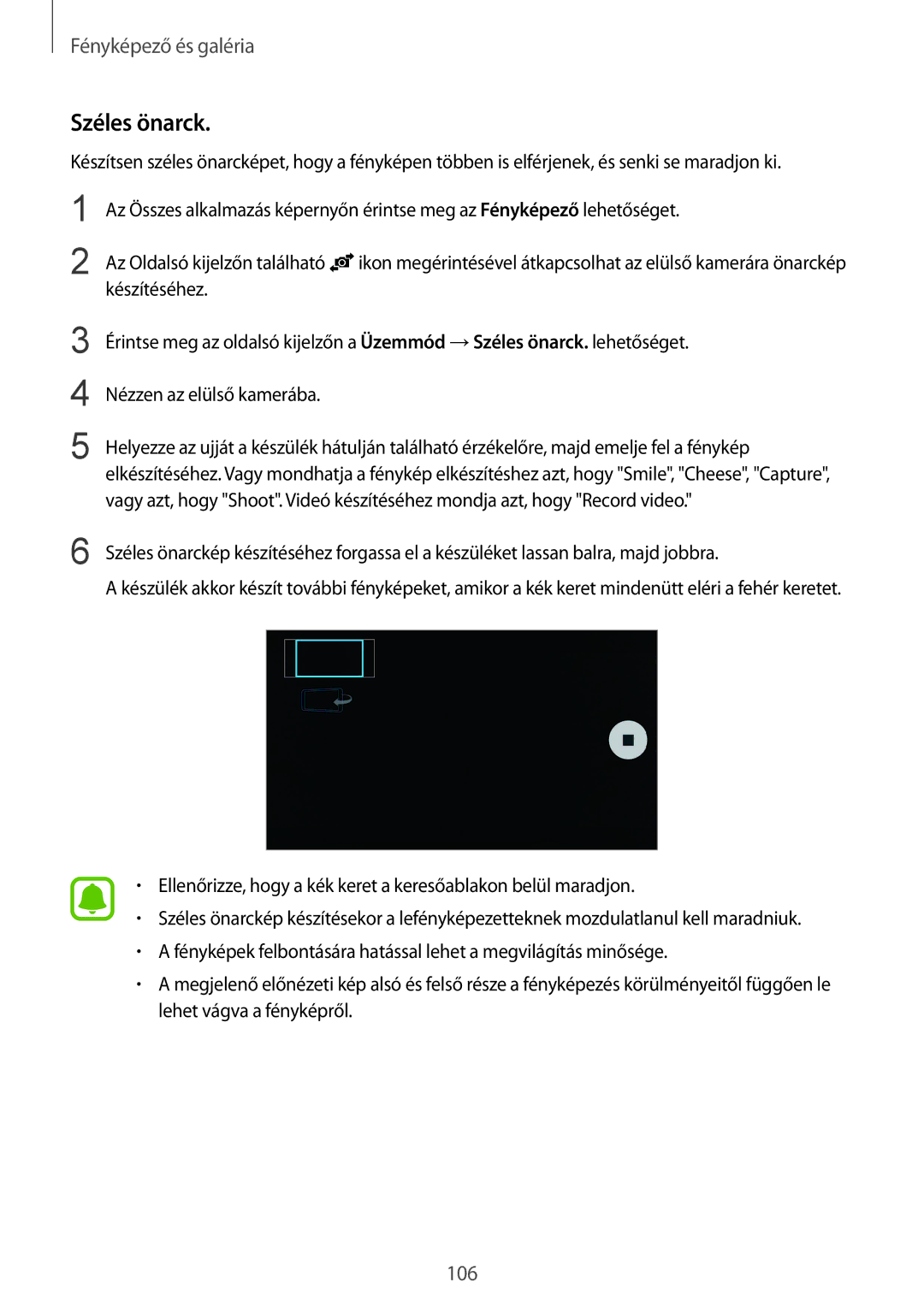 Samsung SM-N915FZWYXEO, SM-N915FZWYEUR, SM-N915FZKYATO, SM-N915FZKYEUR, SM-N915FZWYATO, SM-N915FZKYXEO manual Széles önarck 