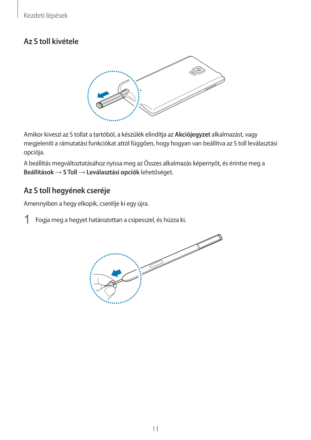 Samsung SM-N915FZKYETL, SM-N915FZWYEUR, SM-N915FZKYATO, SM-N915FZWYXEO manual Az S toll kivétele, Az S toll hegyének cseréje 