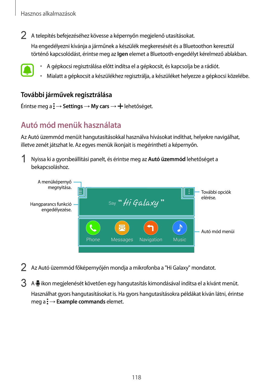 Samsung SM-N915FZKYATO, SM-N915FZWYEUR, SM-N915FZWYXEO manual Autó mód menük használata, További járművek regisztrálása 