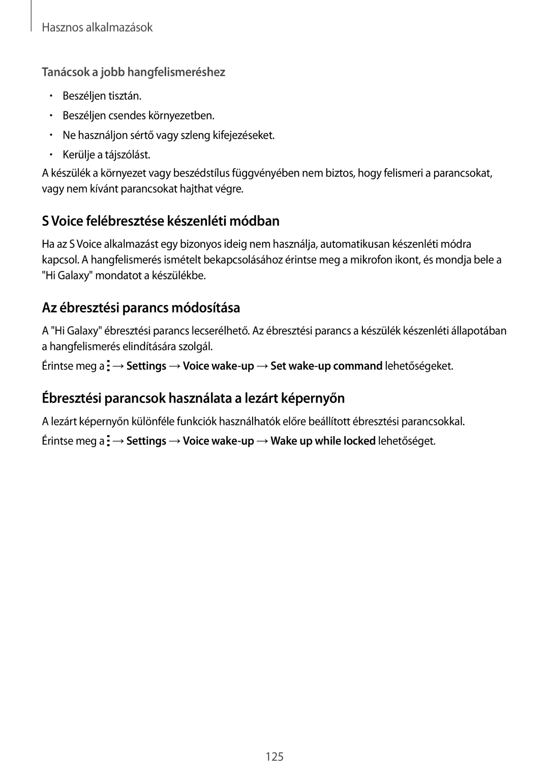 Samsung SM-N915FZWYORX, SM-N915FZWYEUR manual Voice felébresztése készenléti módban, Az ébresztési parancs módosítása 