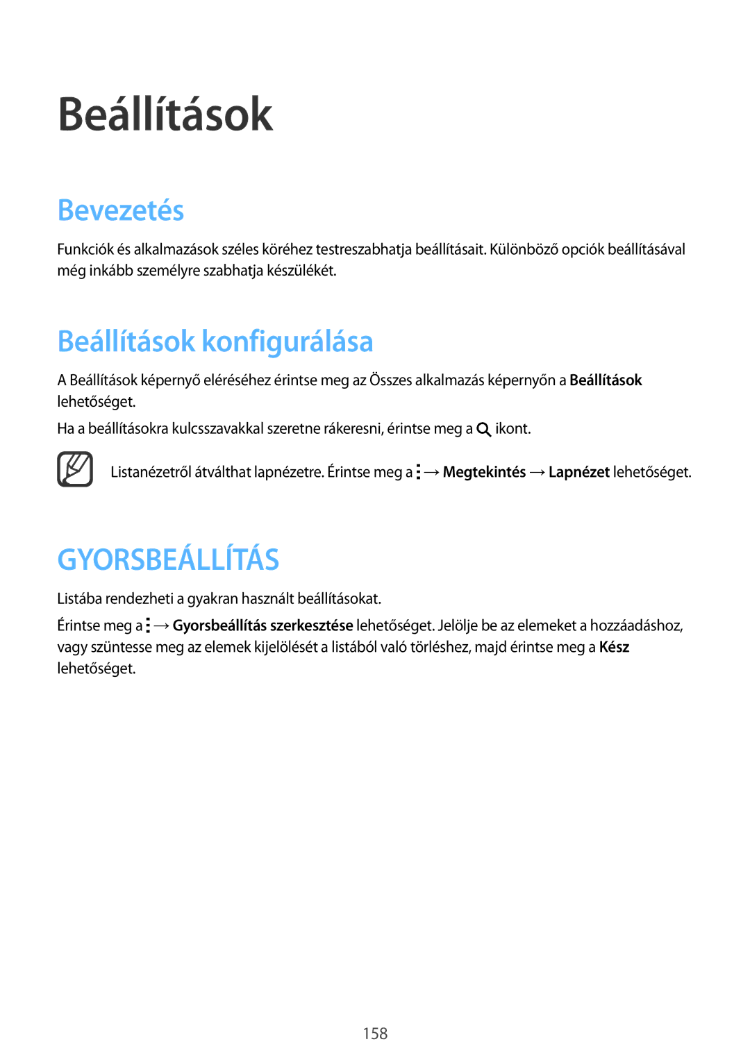 Samsung SM-N915FZWYXEO, SM-N915FZWYEUR, SM-N915FZKYATO, SM-N915FZKYEUR manual Bevezetés, Beállítások konfigurálása 