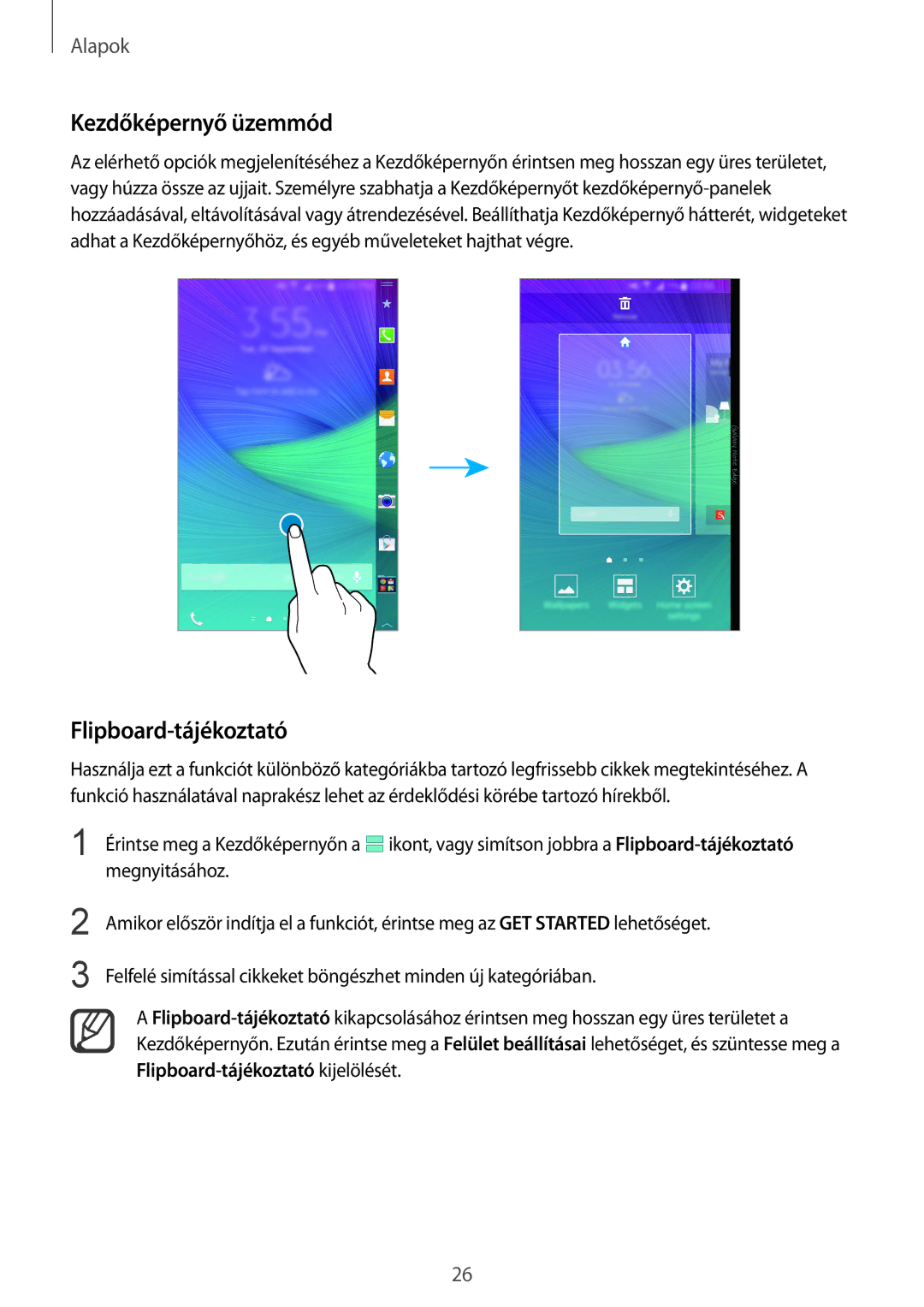 Samsung SM-N915FZWYEUR, SM-N915FZKYATO, SM-N915FZWYXEO, SM-N915FZKYEUR manual Kezdőképernyő üzemmód, Flipboard-tájékoztató 