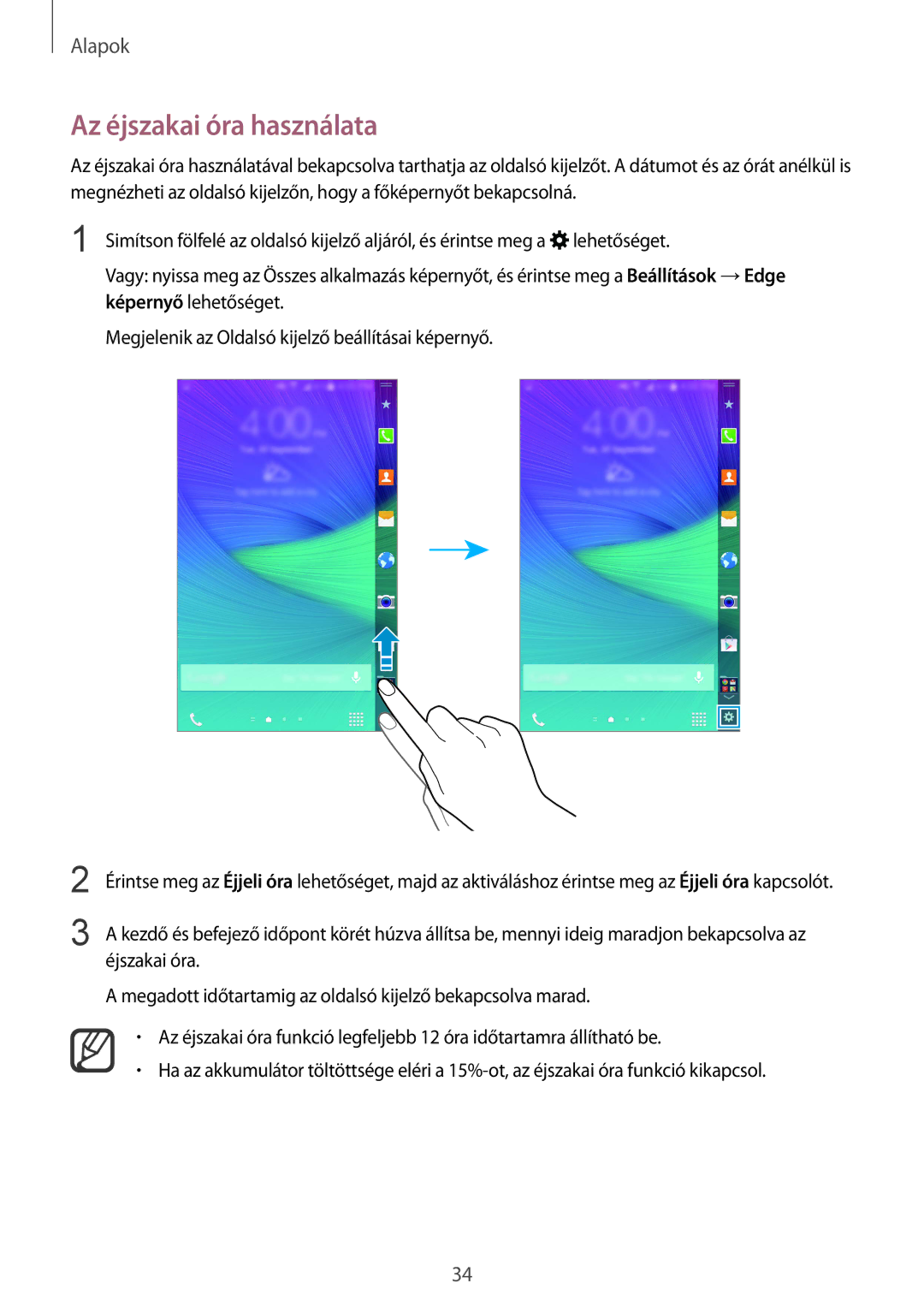 Samsung SM-N915FZWYORX, SM-N915FZWYEUR, SM-N915FZKYATO, SM-N915FZWYXEO, SM-N915FZKYEUR manual Az éjszakai óra használata 