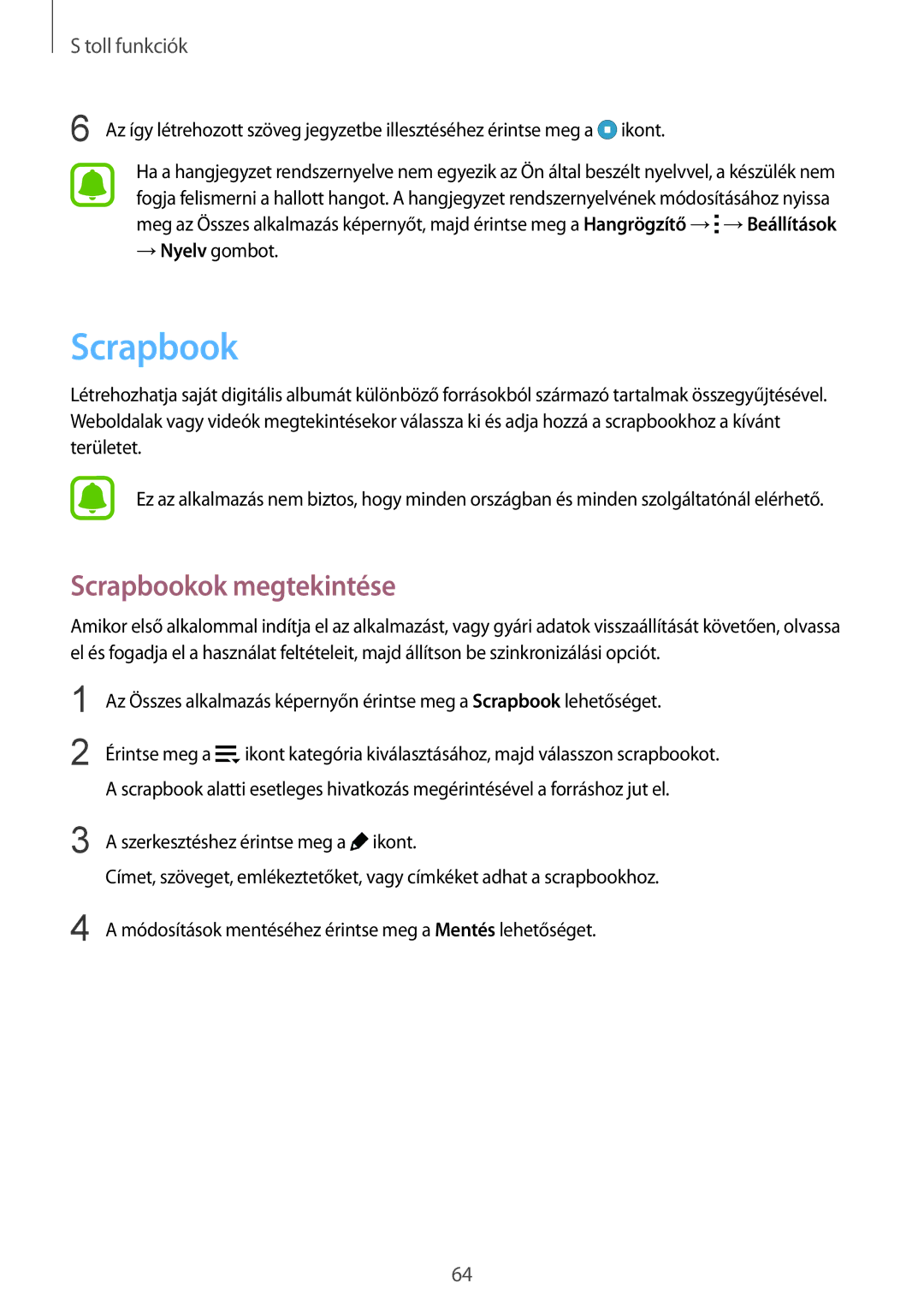 Samsung SM-N915FZKYXEH, SM-N915FZWYEUR, SM-N915FZKYATO, SM-N915FZWYXEO, SM-N915FZKYEUR manual Scrapbookok megtekintése 