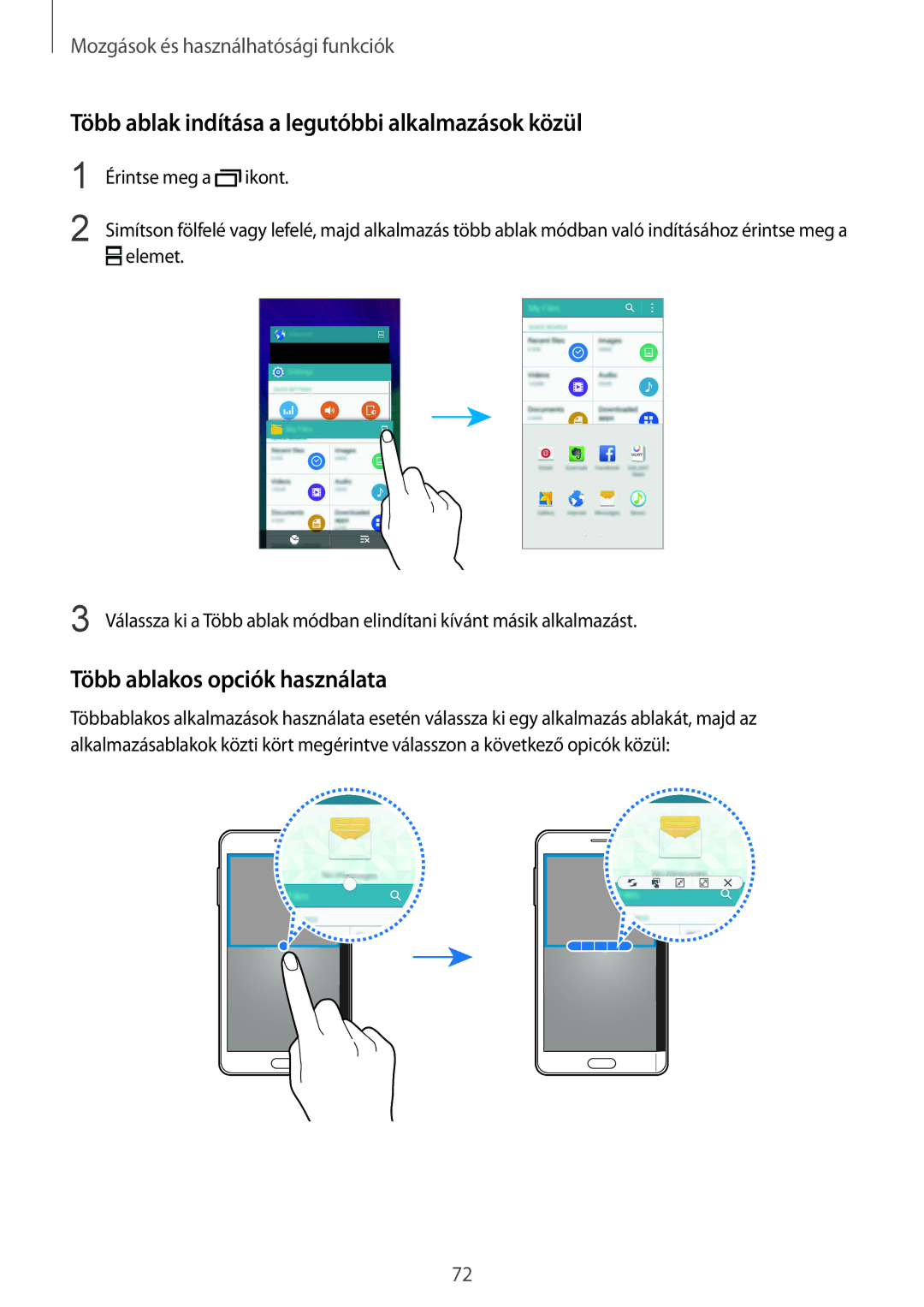 Samsung SM-N915FZWYXEH, SM-N915FZWYEUR Több ablak indítása a legutóbbi alkalmazások közül, Több ablakos opciók használata 