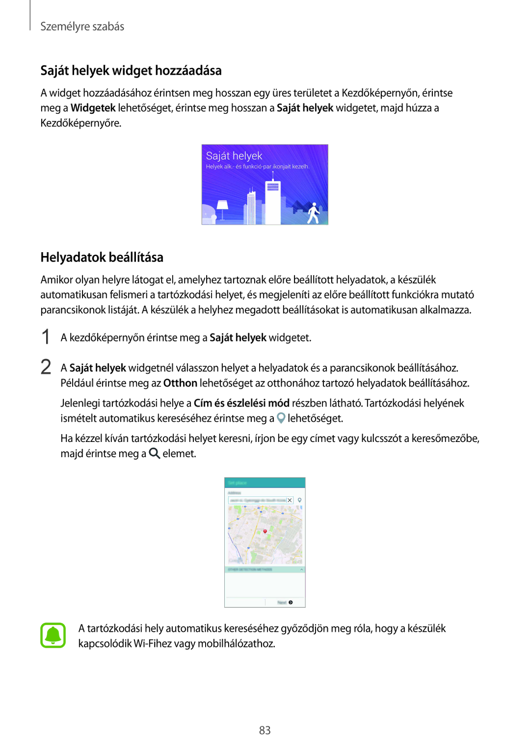 Samsung SM-N915FZKYXEO, SM-N915FZWYEUR, SM-N915FZKYATO, SM-N915FZWYXEO Saját helyek widget hozzáadása, Helyadatok beállítása 