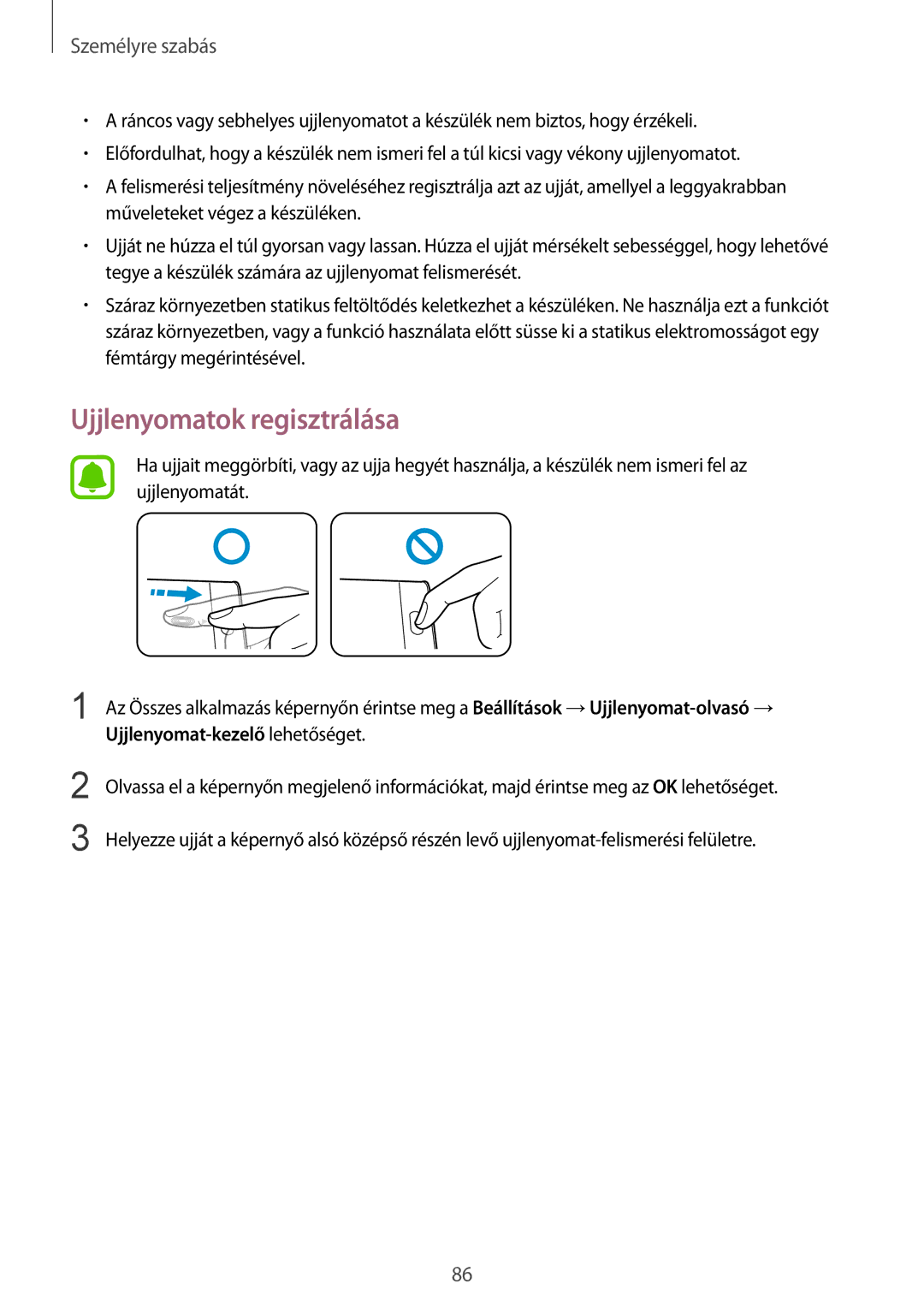 Samsung SM-N915FZWYORX, SM-N915FZWYEUR, SM-N915FZKYATO, SM-N915FZWYXEO, SM-N915FZKYEUR manual Ujjlenyomatok regisztrálása 