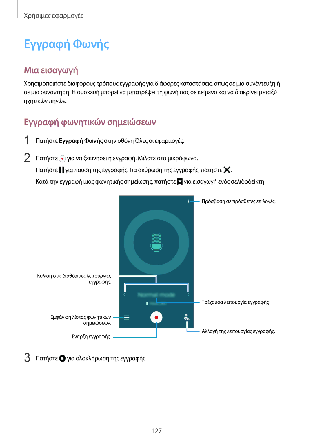 Samsung SM-N915FZWYEUR manual Εγγραφή Φωνής, Εγγραφή φωνητικών σημειώσεων 