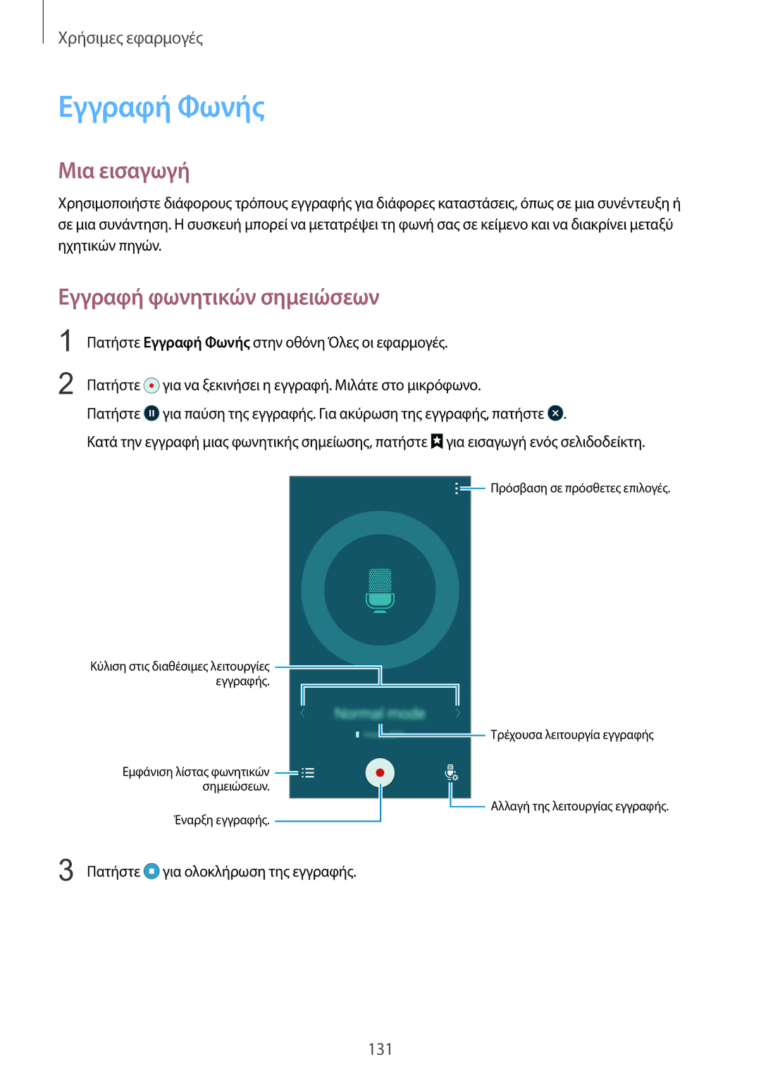 Samsung SM-N915FZWYEUR manual Εγγραφή Φωνής, Εγγραφή φωνητικών σημειώσεων 