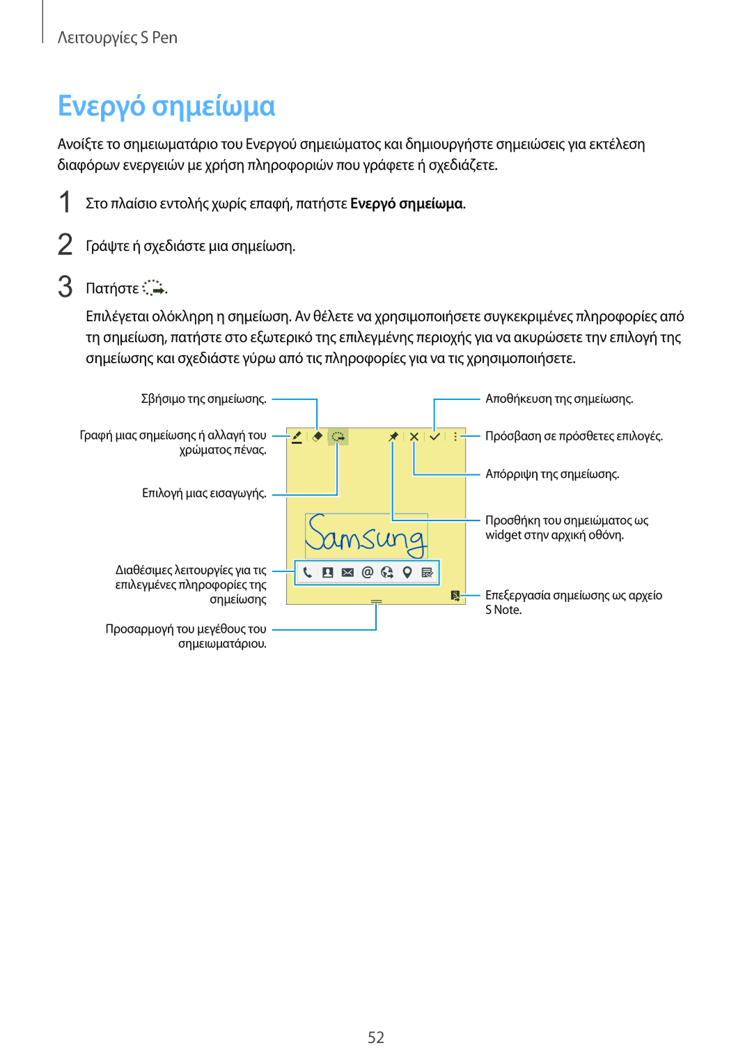 Samsung SM-N915FZWYEUR manual Ενεργό σημείωμα 