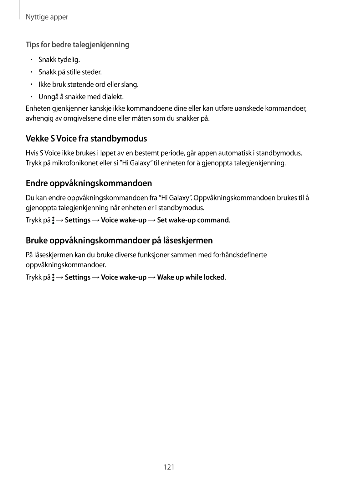 Samsung SM-N915FZKYNEE, SM-N915FZWYNEE manual Vekke S Voice fra standbymodus, Endre oppvåkningskommandoen 