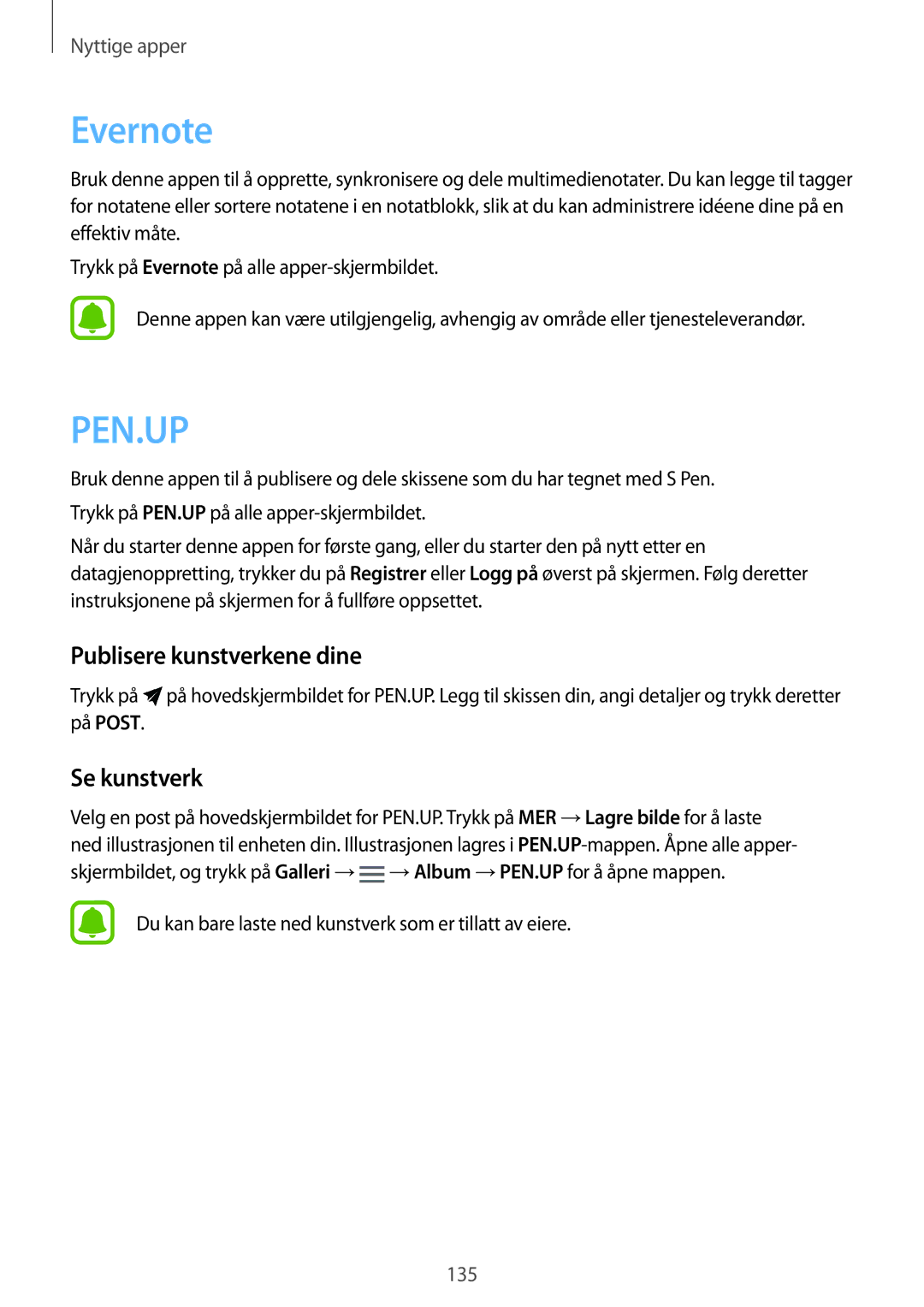 Samsung SM-N915FZKYNEE, SM-N915FZWYNEE manual Evernote, Publisere kunstverkene dine, Se kunstverk 