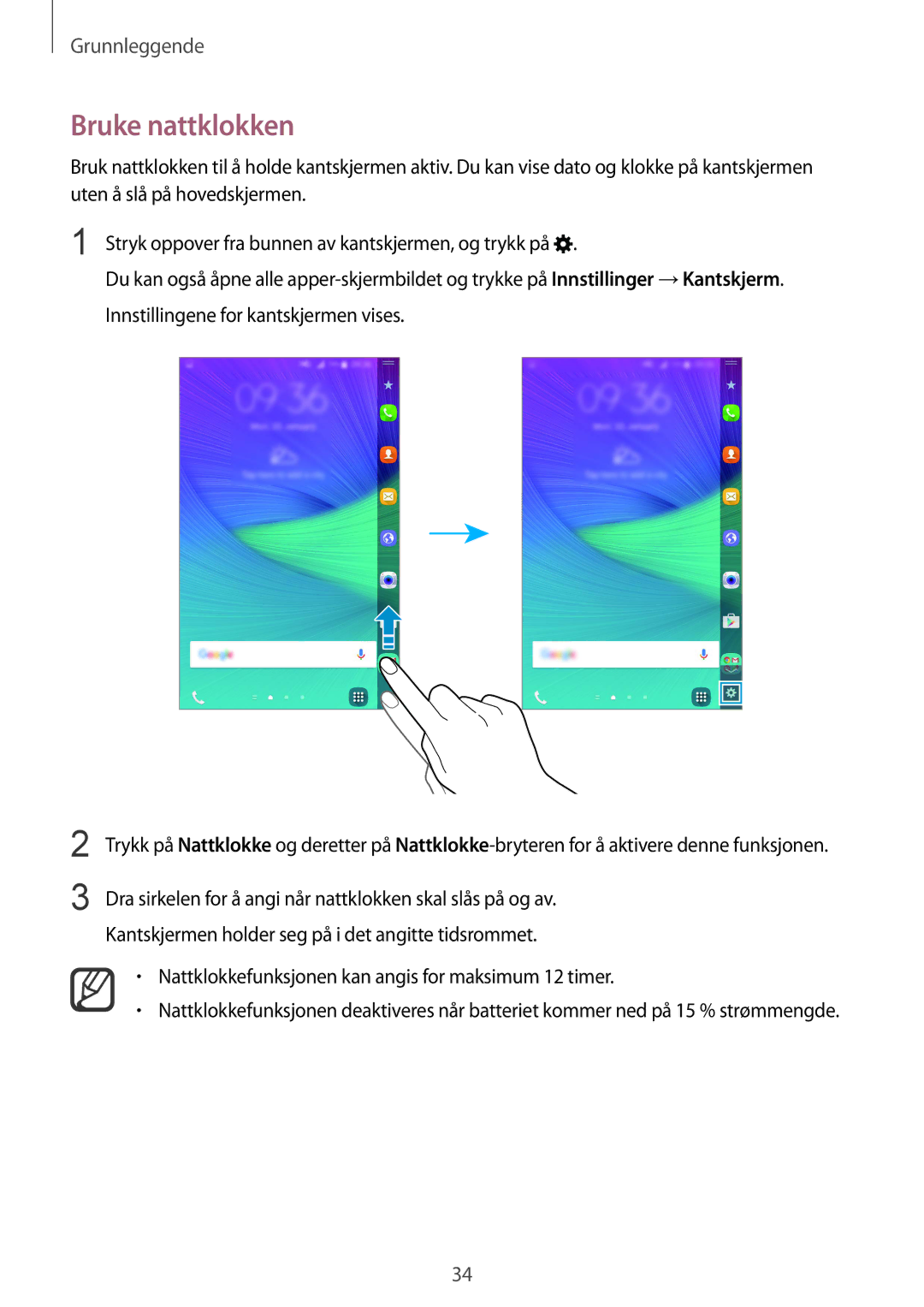 Samsung SM-N915FZWYNEE, SM-N915FZKYNEE manual Bruke nattklokken 