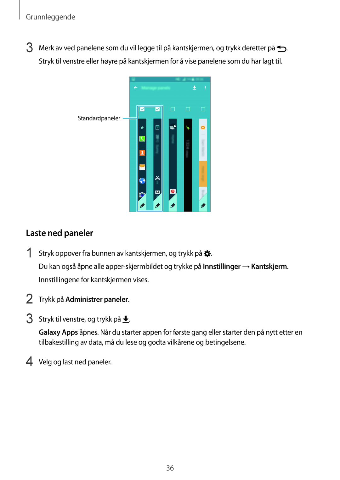 Samsung SM-N915FZWYNEE, SM-N915FZKYNEE manual Laste ned paneler, Stryk til venstre, og trykk på, Velg og last ned paneler 