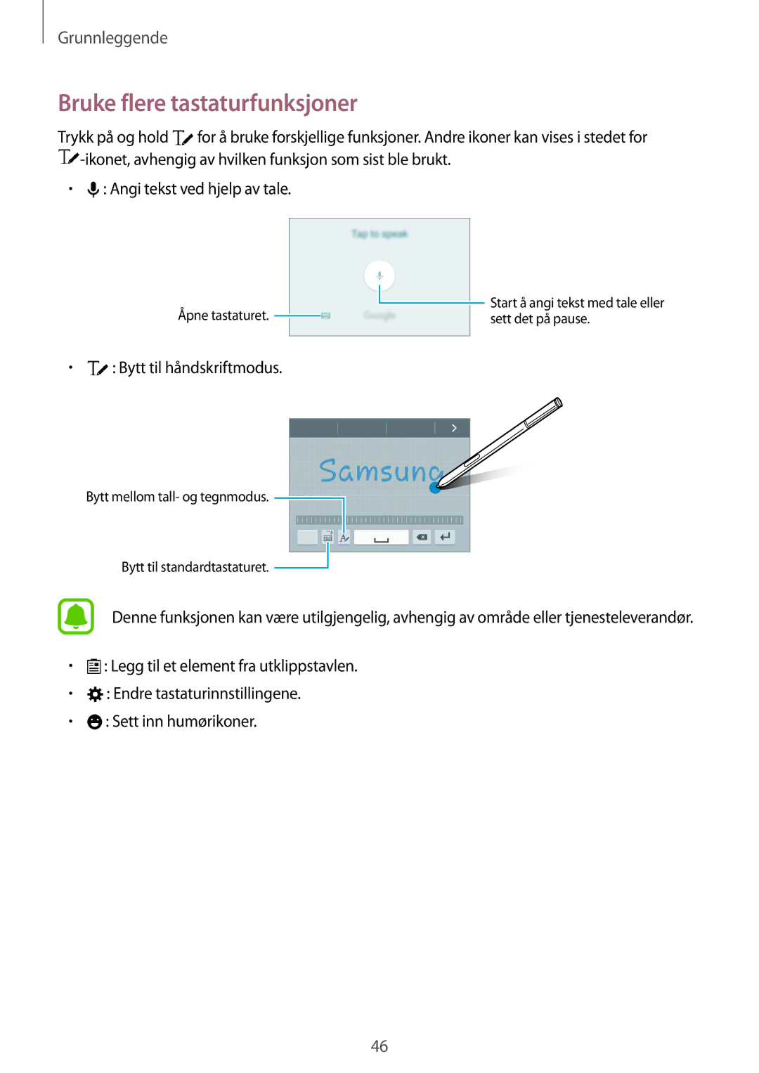 Samsung SM-N915FZWYNEE, SM-N915FZKYNEE manual Bruke flere tastaturfunksjoner, Bytt til håndskriftmodus 