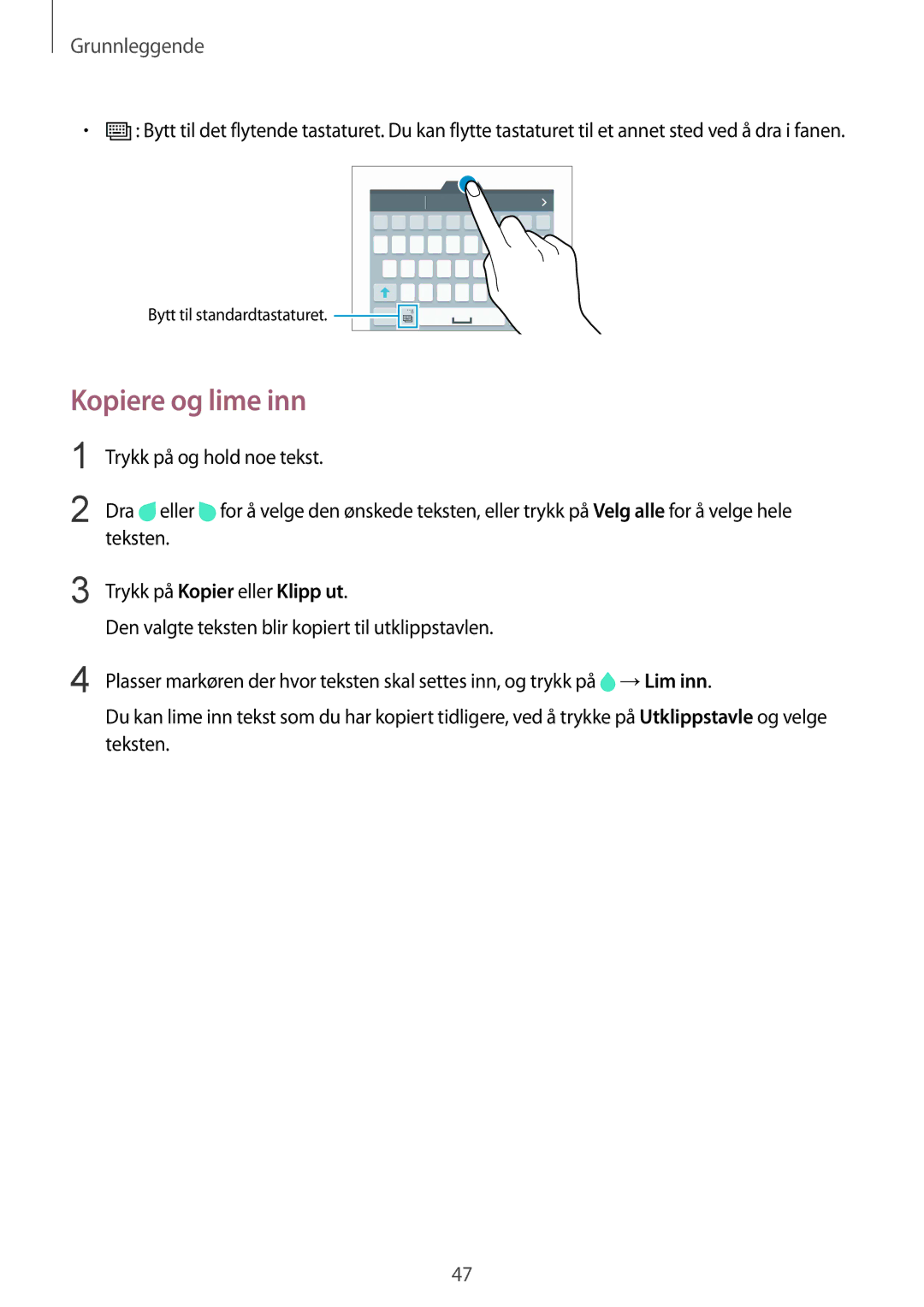 Samsung SM-N915FZKYNEE, SM-N915FZWYNEE manual Kopiere og lime inn, Teksten 