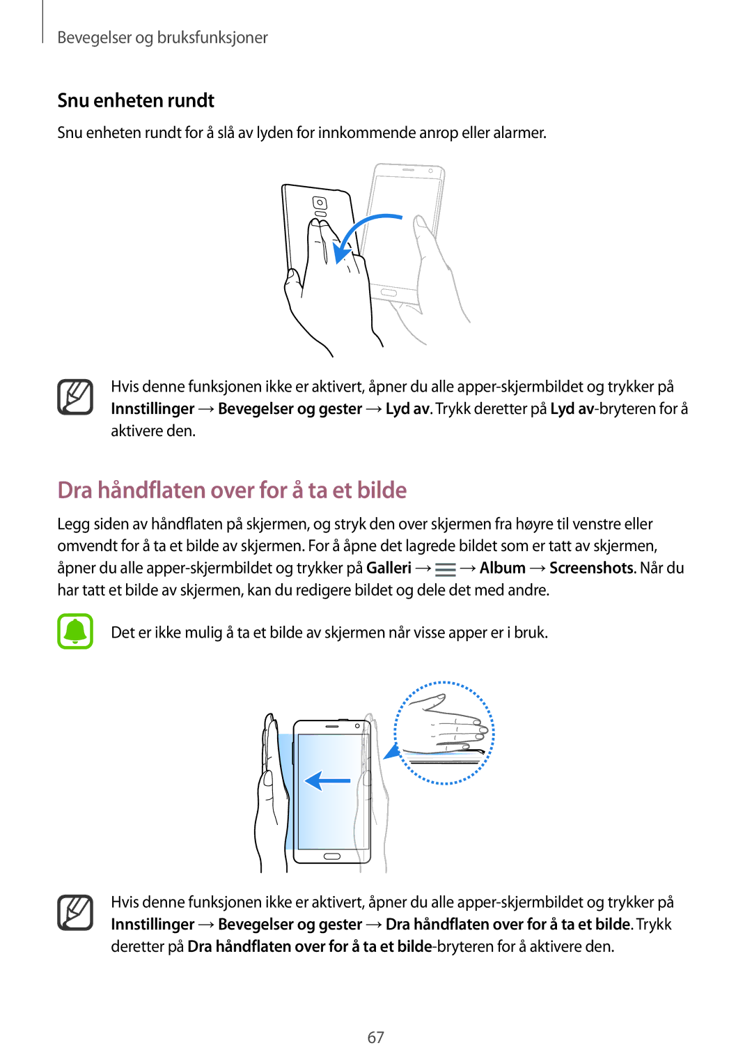 Samsung SM-N915FZKYNEE, SM-N915FZWYNEE manual Dra håndflaten over for å ta et bilde, Snu enheten rundt 