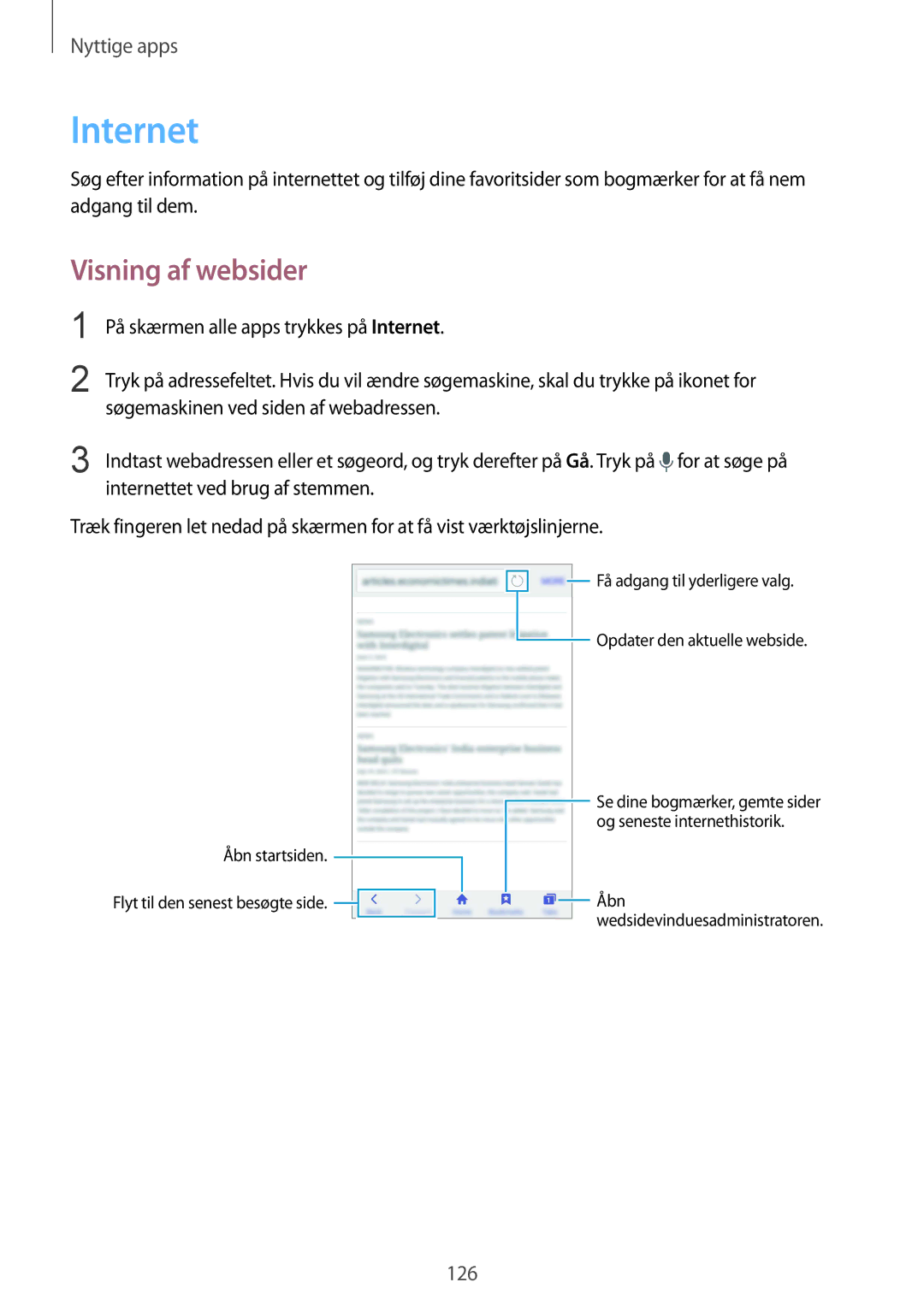 Samsung SM-N915FZWYNEE, SM-N915FZKYNEE manual Internet, Visning af websider 