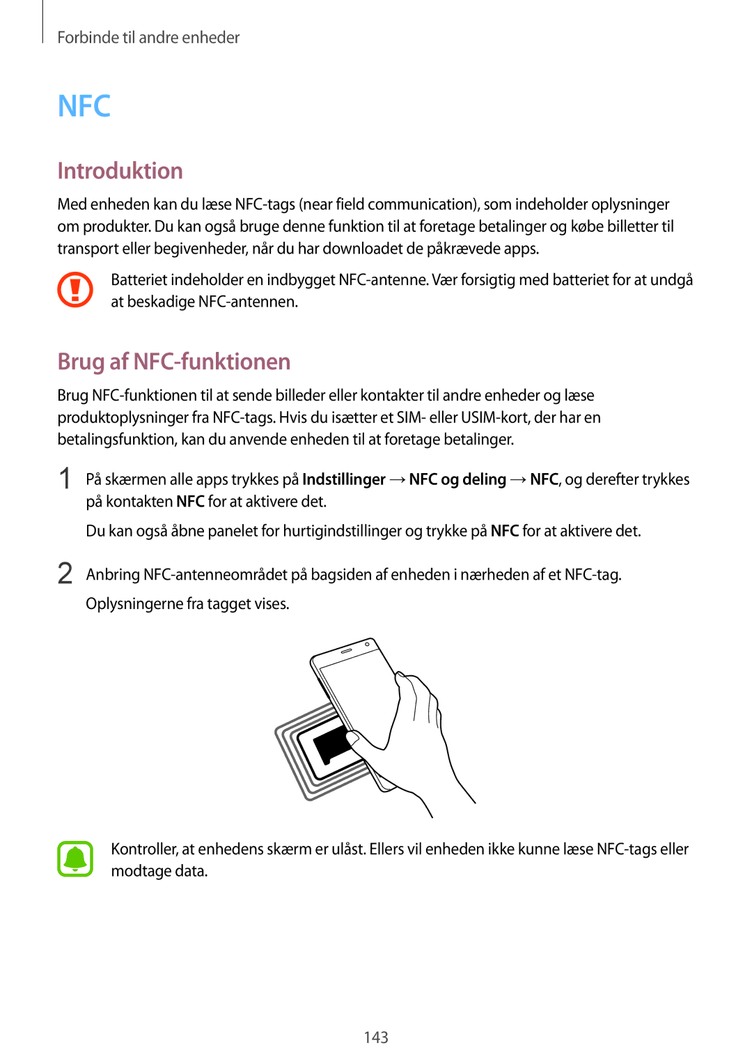 Samsung SM-N915FZKYNEE, SM-N915FZWYNEE manual Nfc, Brug af NFC-funktionen 