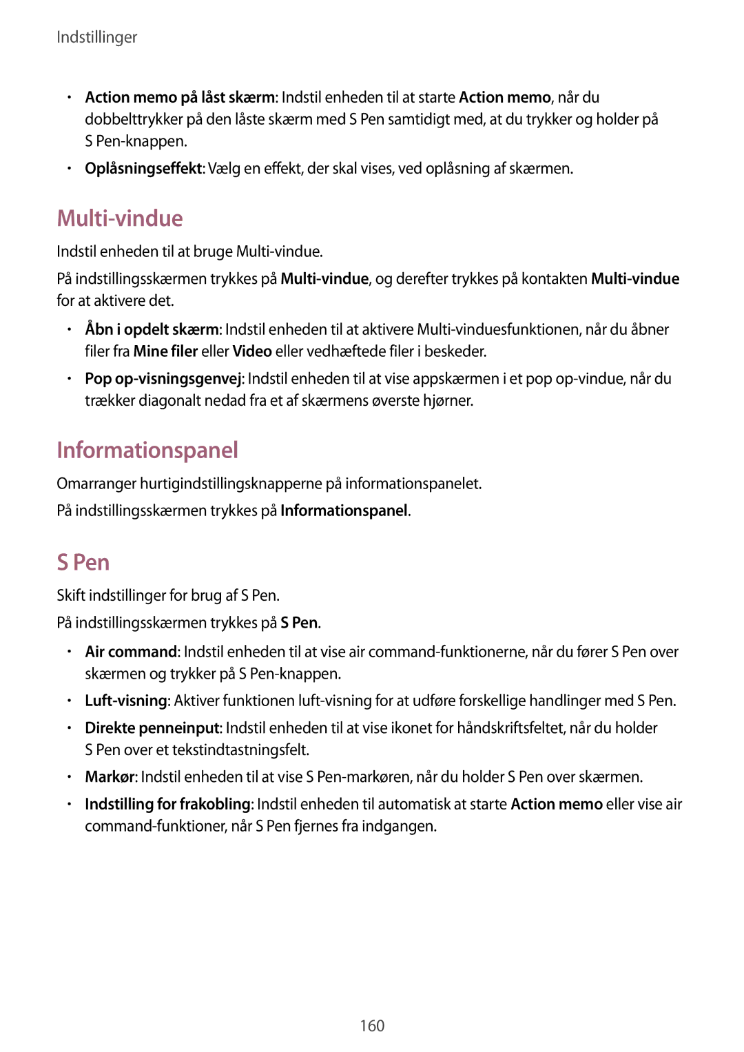 Samsung SM-N915FZWYNEE, SM-N915FZKYNEE manual Multi-vindue, Informationspanel, Pen 