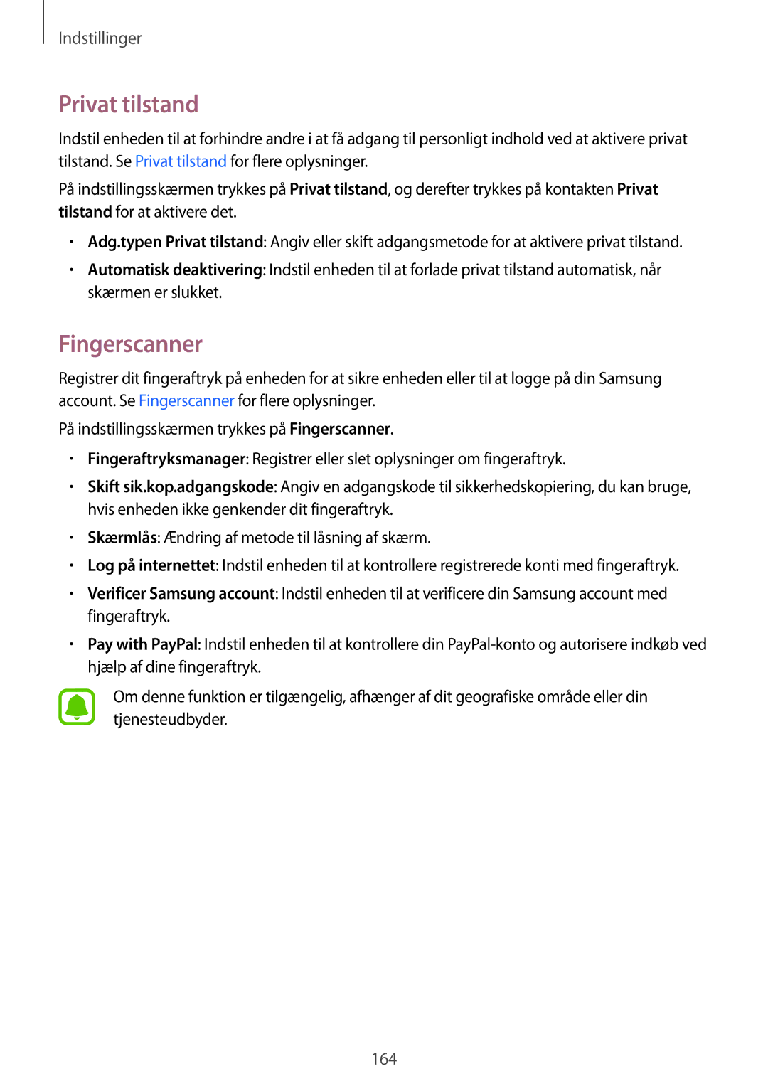 Samsung SM-N915FZWYNEE, SM-N915FZKYNEE manual Privat tilstand, Fingerscanner 