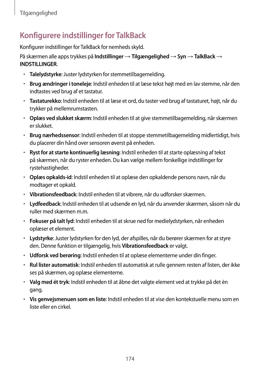 Samsung SM-N915FZWYNEE, SM-N915FZKYNEE manual Konfigurere indstillinger for TalkBack, Indstillinger 