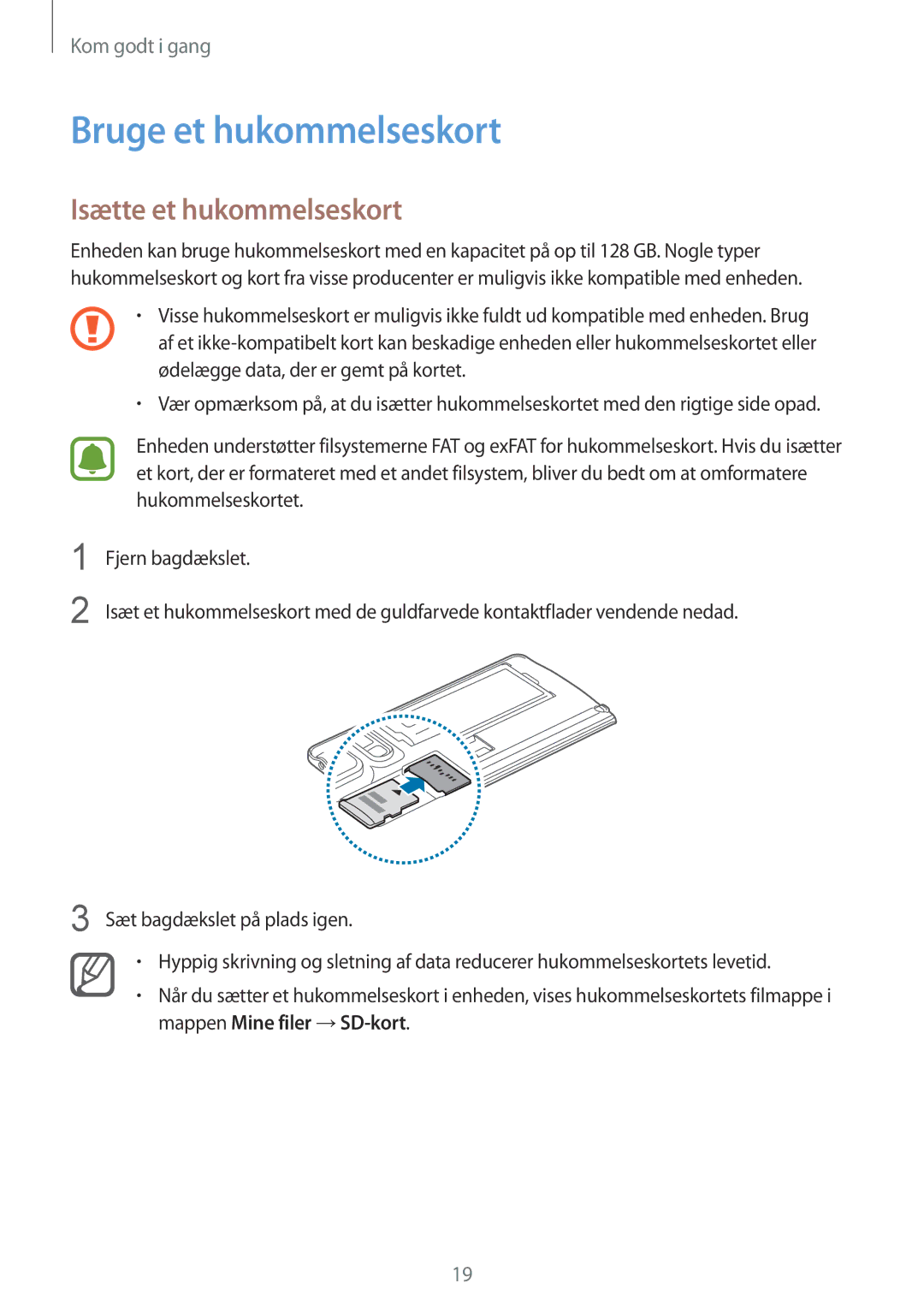 Samsung SM-N915FZKYNEE, SM-N915FZWYNEE manual Bruge et hukommelseskort, Isætte et hukommelseskort 