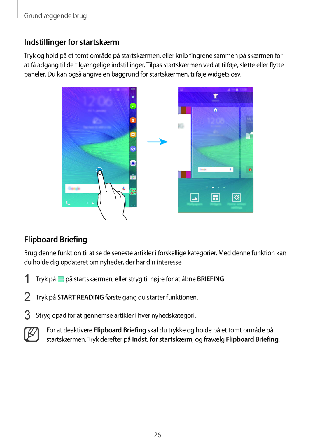 Samsung SM-N915FZWYNEE, SM-N915FZKYNEE manual Indstillinger for startskærm, Flipboard Briefing 