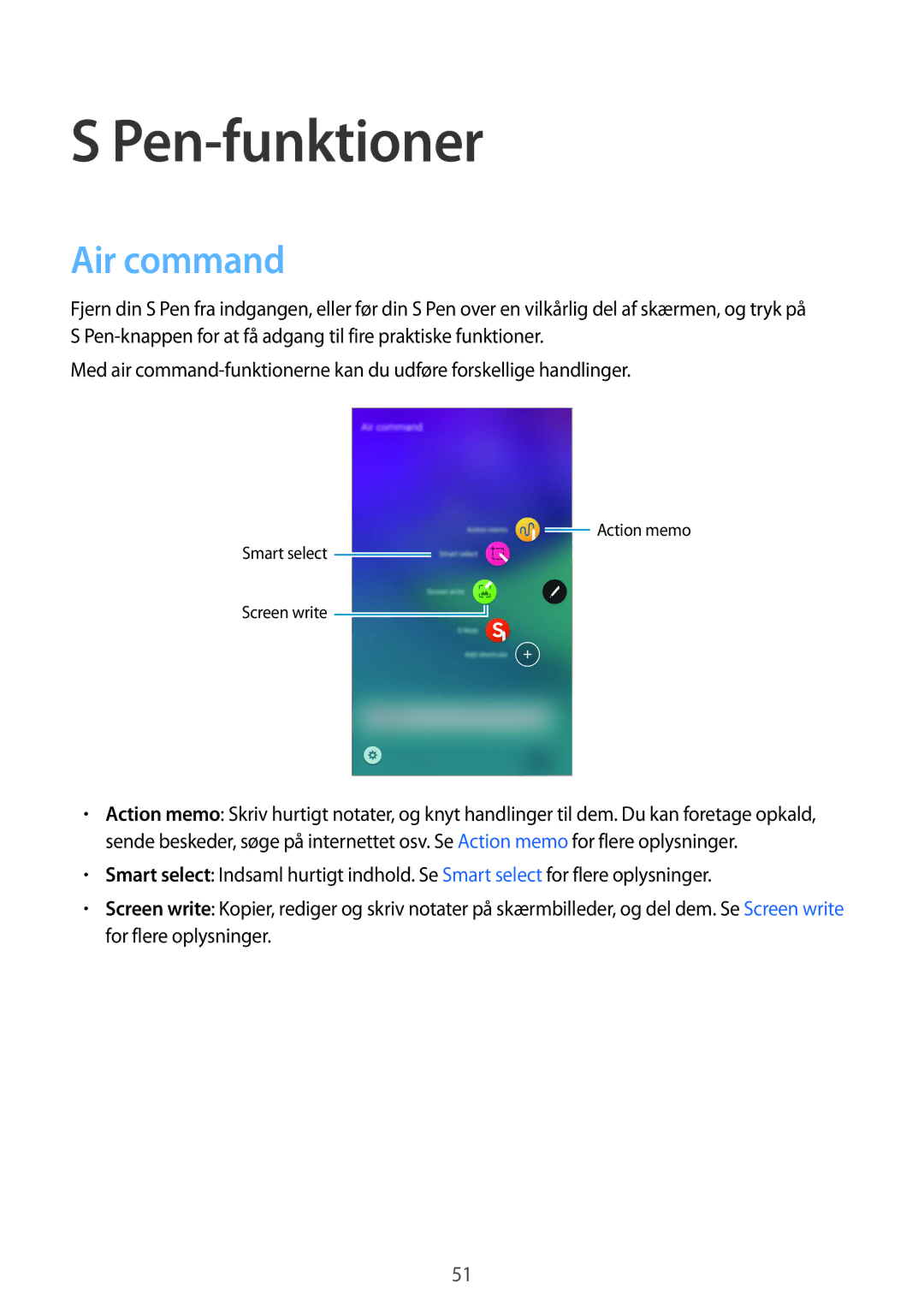 Samsung SM-N915FZKYNEE, SM-N915FZWYNEE manual Pen-funktioner, Air command 