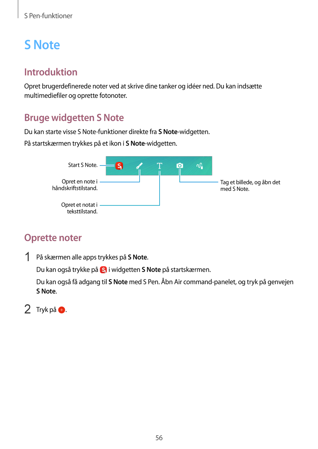 Samsung SM-N915FZWYNEE, SM-N915FZKYNEE manual Bruge widgetten S Note, Oprette noter 