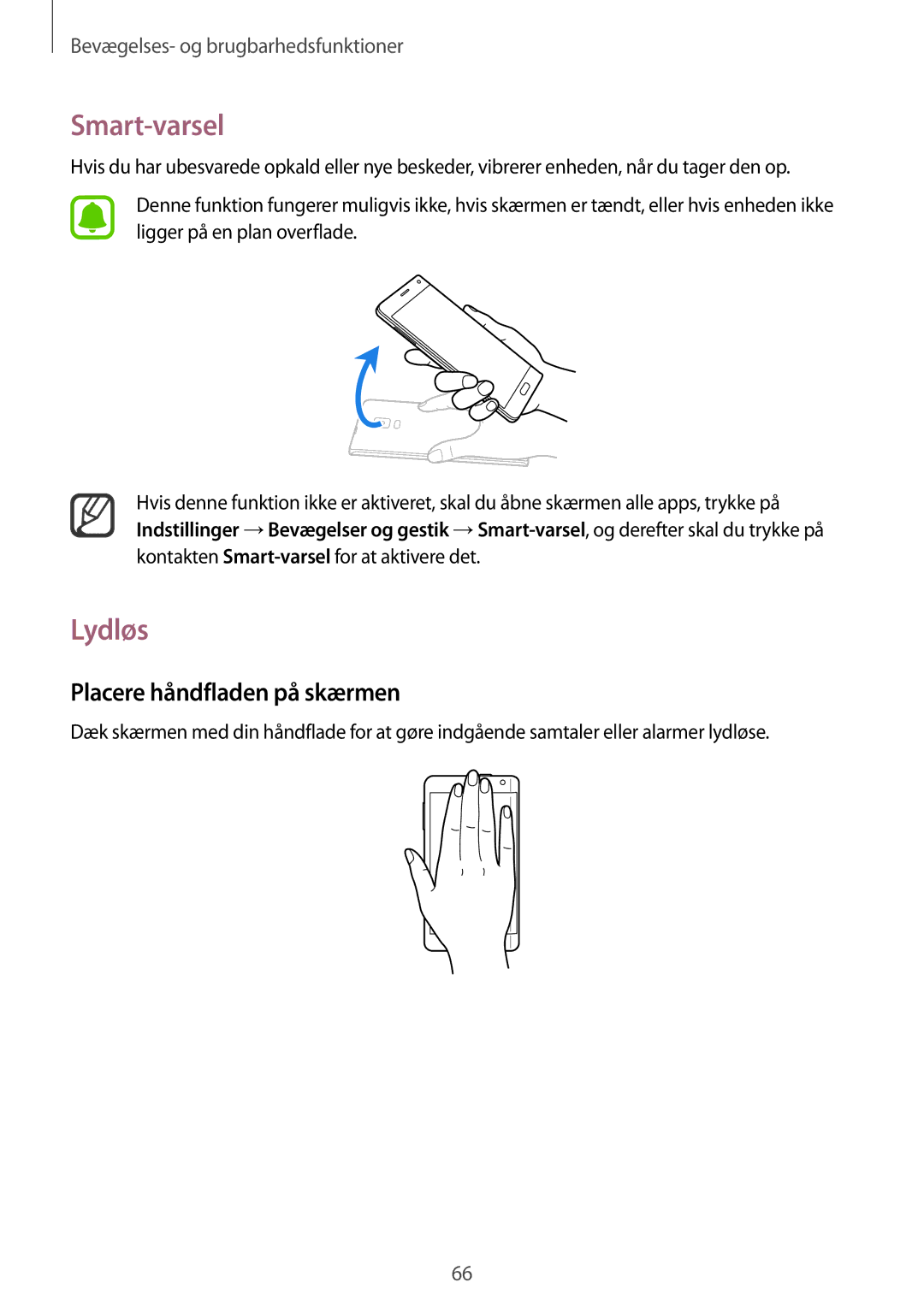 Samsung SM-N915FZWYNEE, SM-N915FZKYNEE manual Smart-varsel, Lydløs, Placere håndfladen på skærmen 