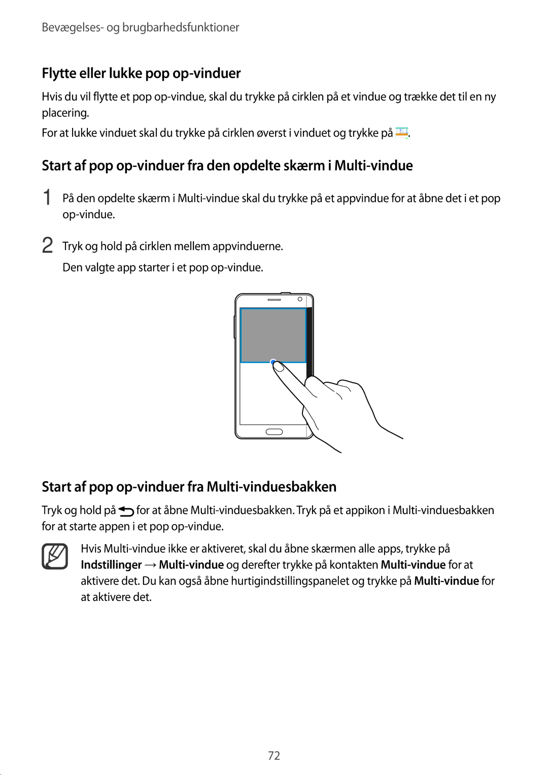 Samsung SM-N915FZWYNEE, SM-N915FZKYNEE Flytte eller lukke pop op-vinduer, Start af pop op-vinduer fra Multi-vinduesbakken 