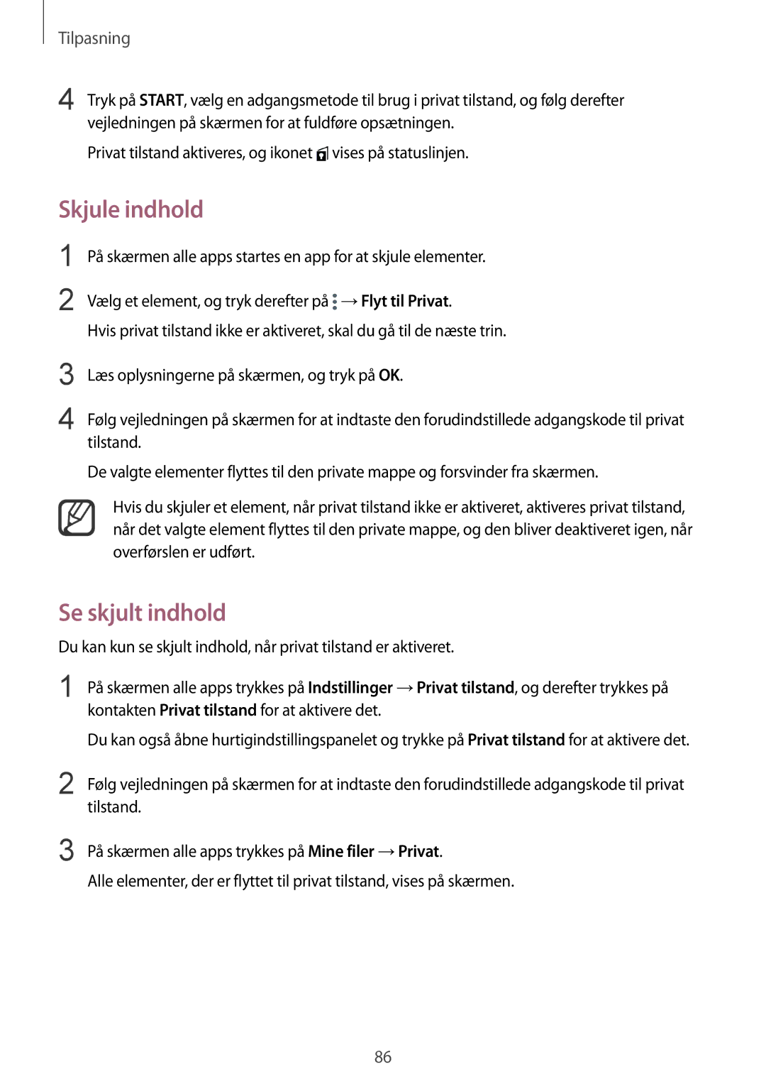 Samsung SM-N915FZWYNEE, SM-N915FZKYNEE manual Skjule indhold, Se skjult indhold 