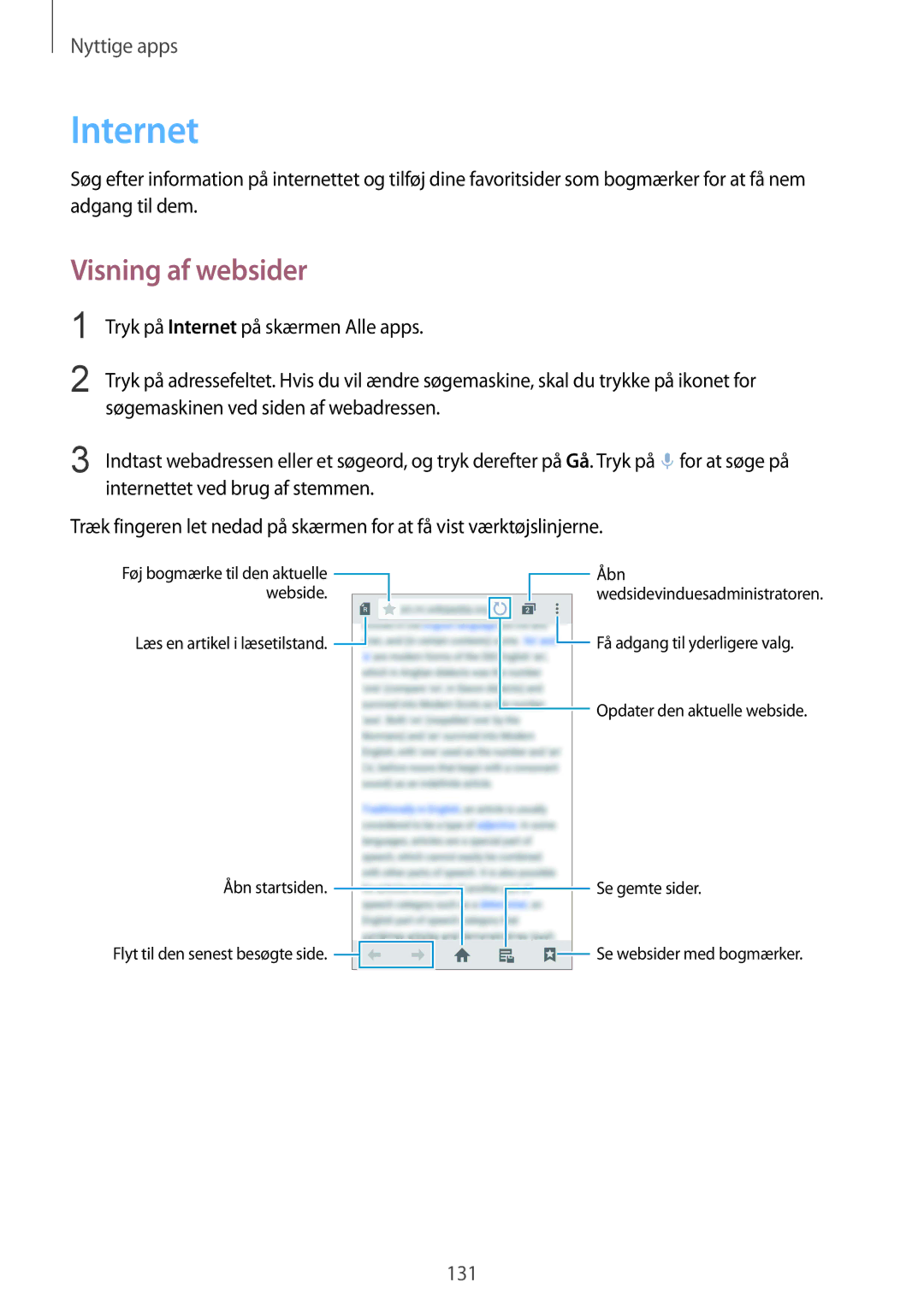 Samsung SM-N915FZKYNEE, SM-N915FZWYNEE manual Internet, Visning af websider 