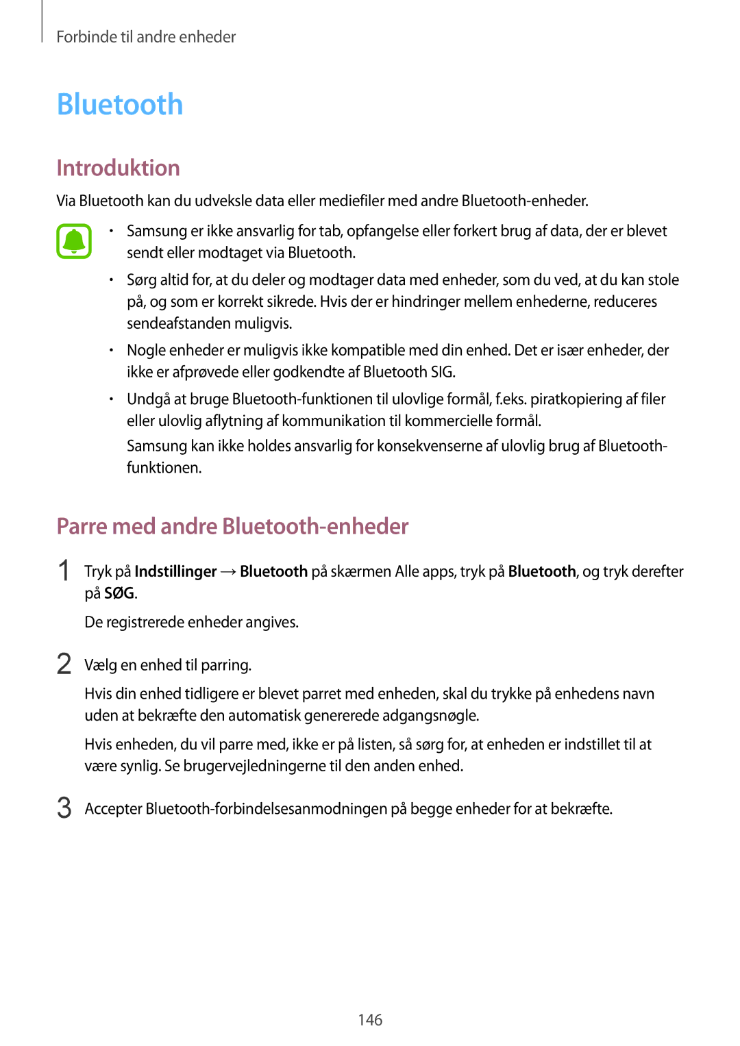 Samsung SM-N915FZWYNEE, SM-N915FZKYNEE manual Parre med andre Bluetooth-enheder 