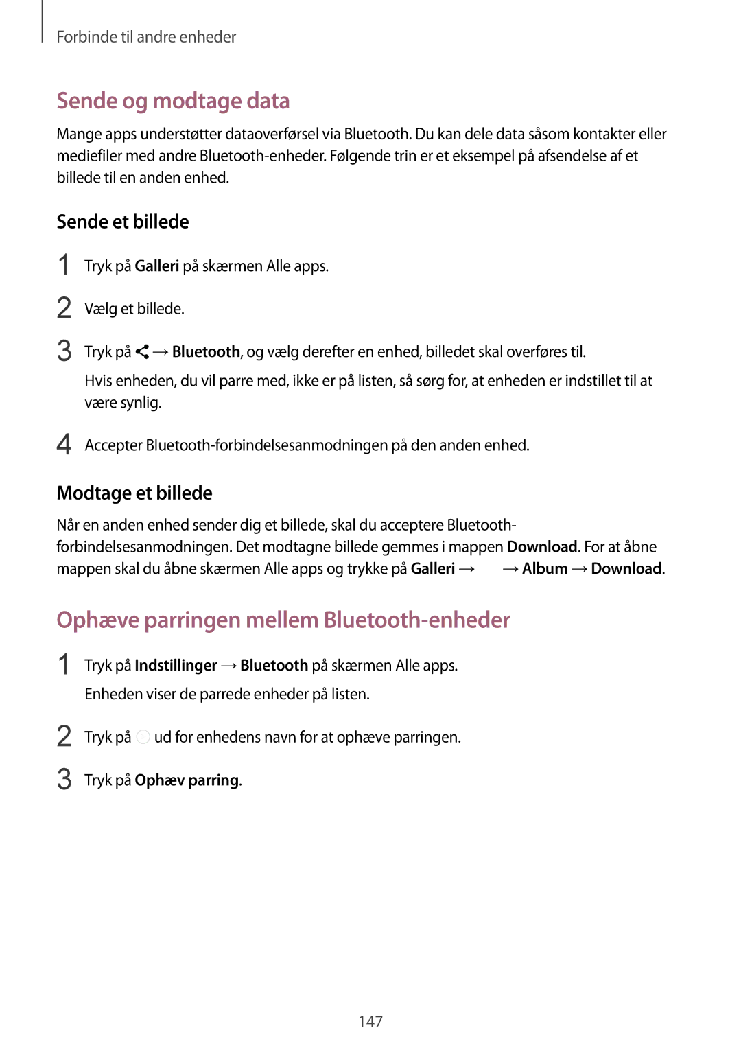 Samsung SM-N915FZKYNEE, SM-N915FZWYNEE Sende og modtage data, Ophæve parringen mellem Bluetooth-enheder, Sende et billede 