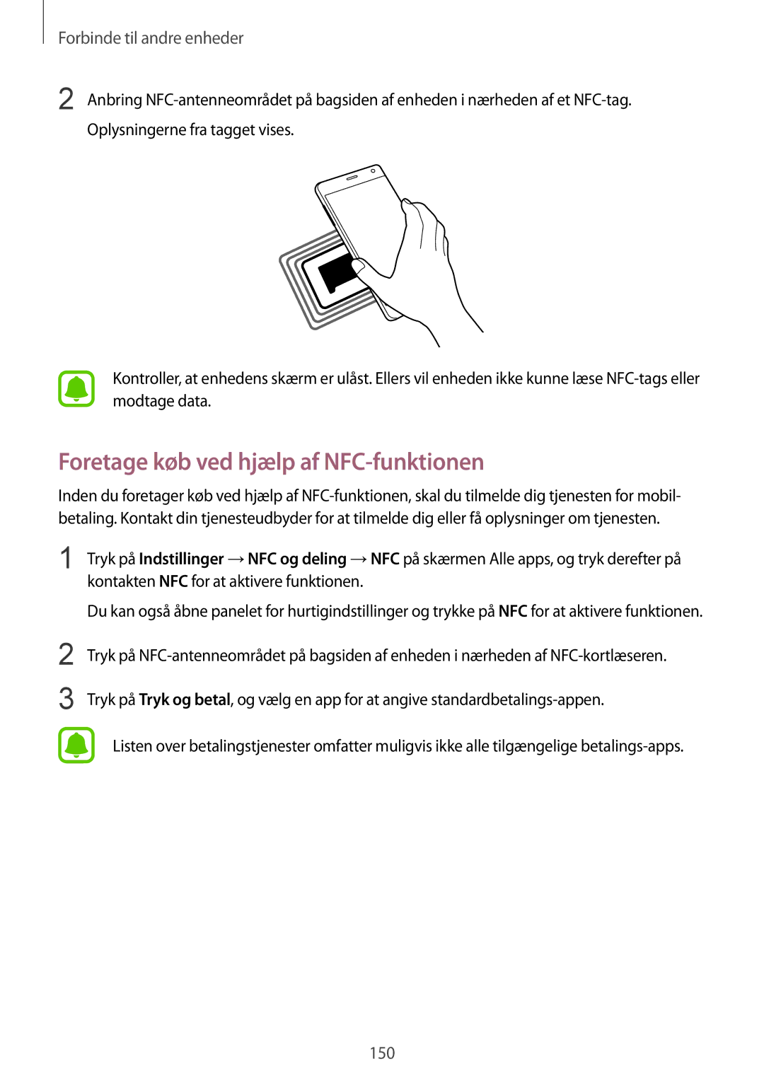 Samsung SM-N915FZWYNEE, SM-N915FZKYNEE manual Foretage køb ved hjælp af NFC-funktionen 