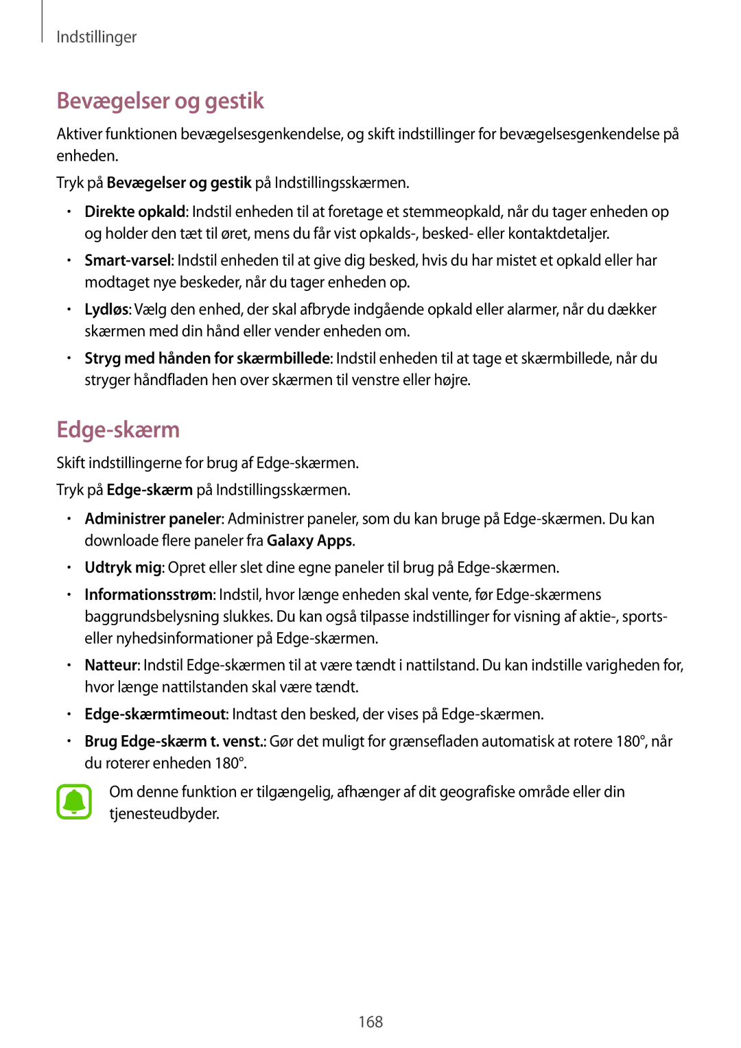 Samsung SM-N915FZWYNEE, SM-N915FZKYNEE manual Bevægelser og gestik, Edge-skærm 