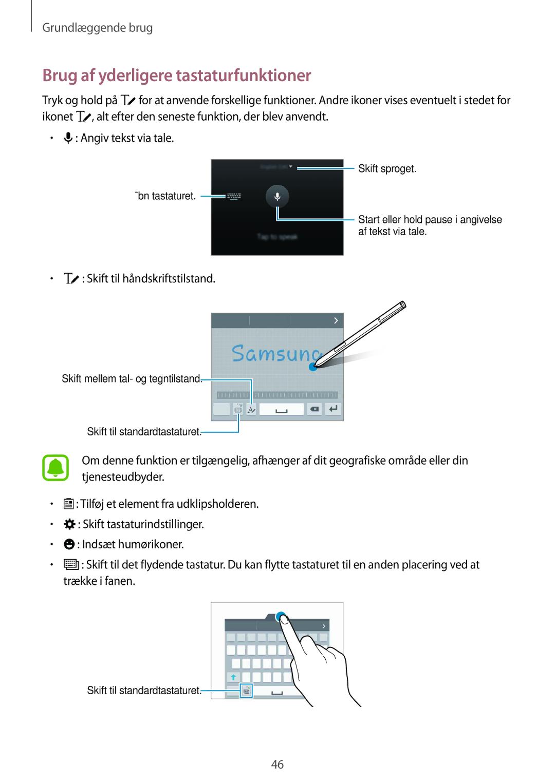 Samsung SM-N915FZWYNEE, SM-N915FZKYNEE manual Brug af yderligere tastaturfunktioner, Skift til håndskriftstilstand 