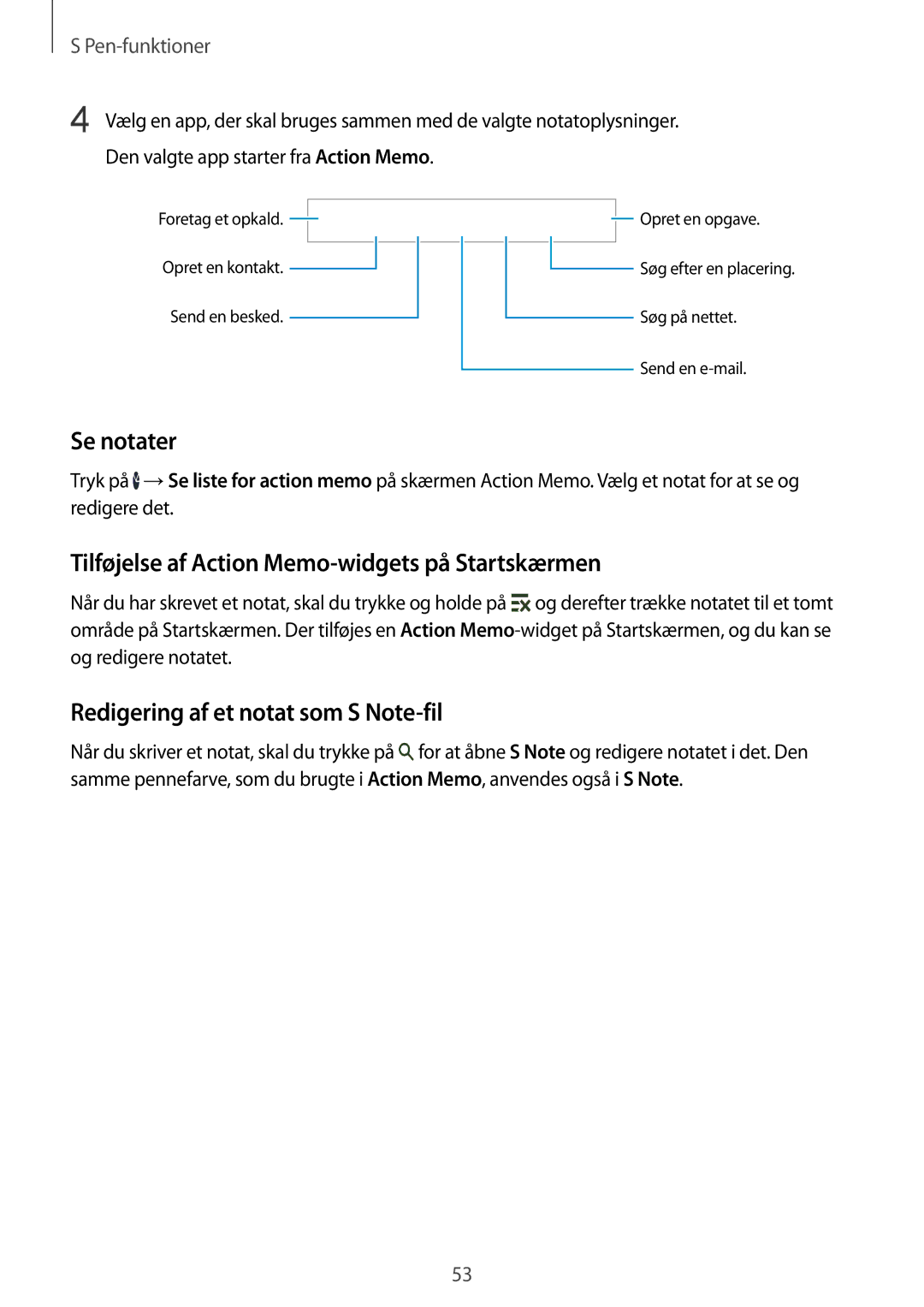 Samsung SM-N915FZKYNEE, SM-N915FZWYNEE manual Se notater, Tilføjelse af Action Memo-widgets på Startskærmen 