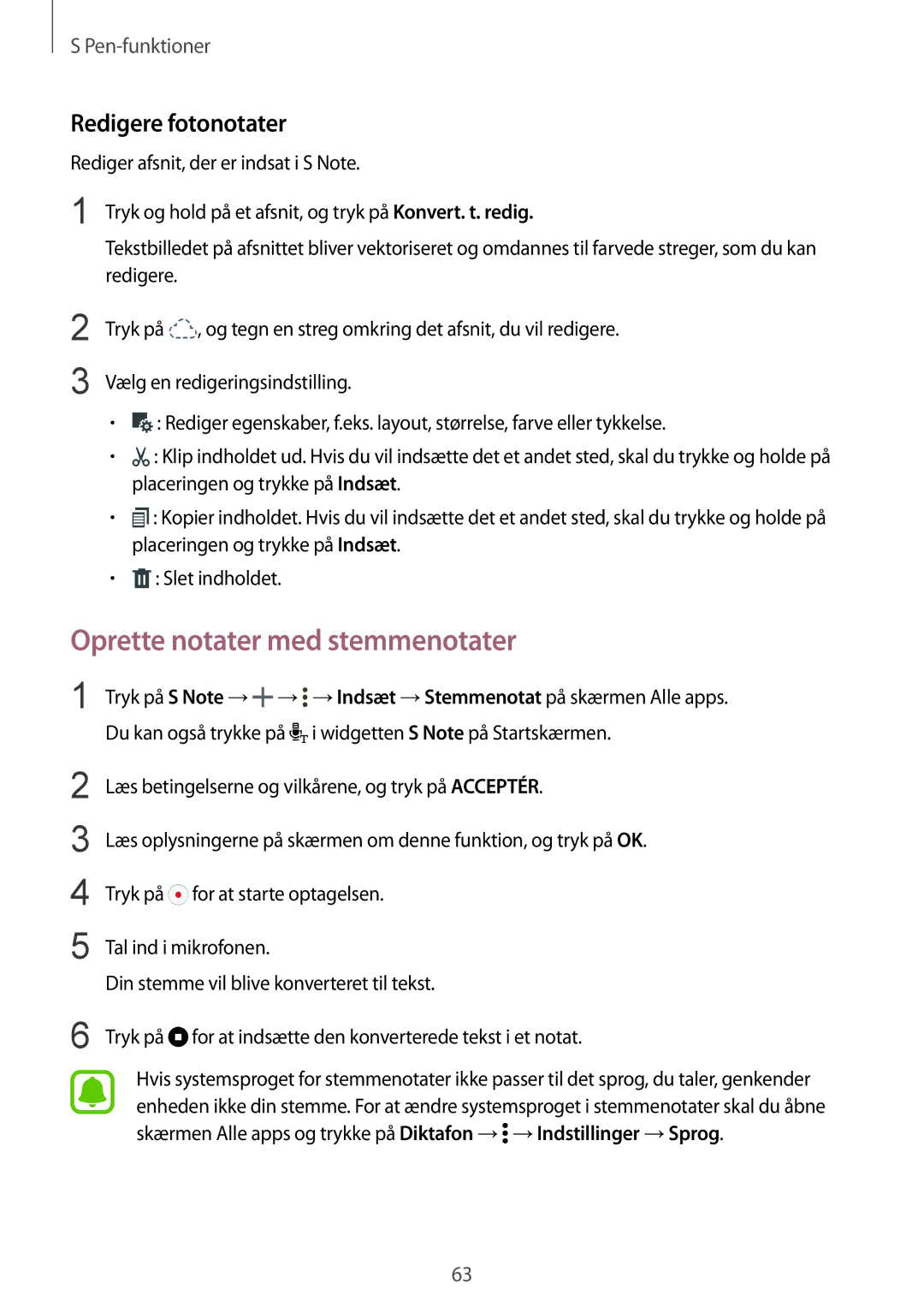 Samsung SM-N915FZKYNEE, SM-N915FZWYNEE manual Oprette notater med stemmenotater, Redigere fotonotater 