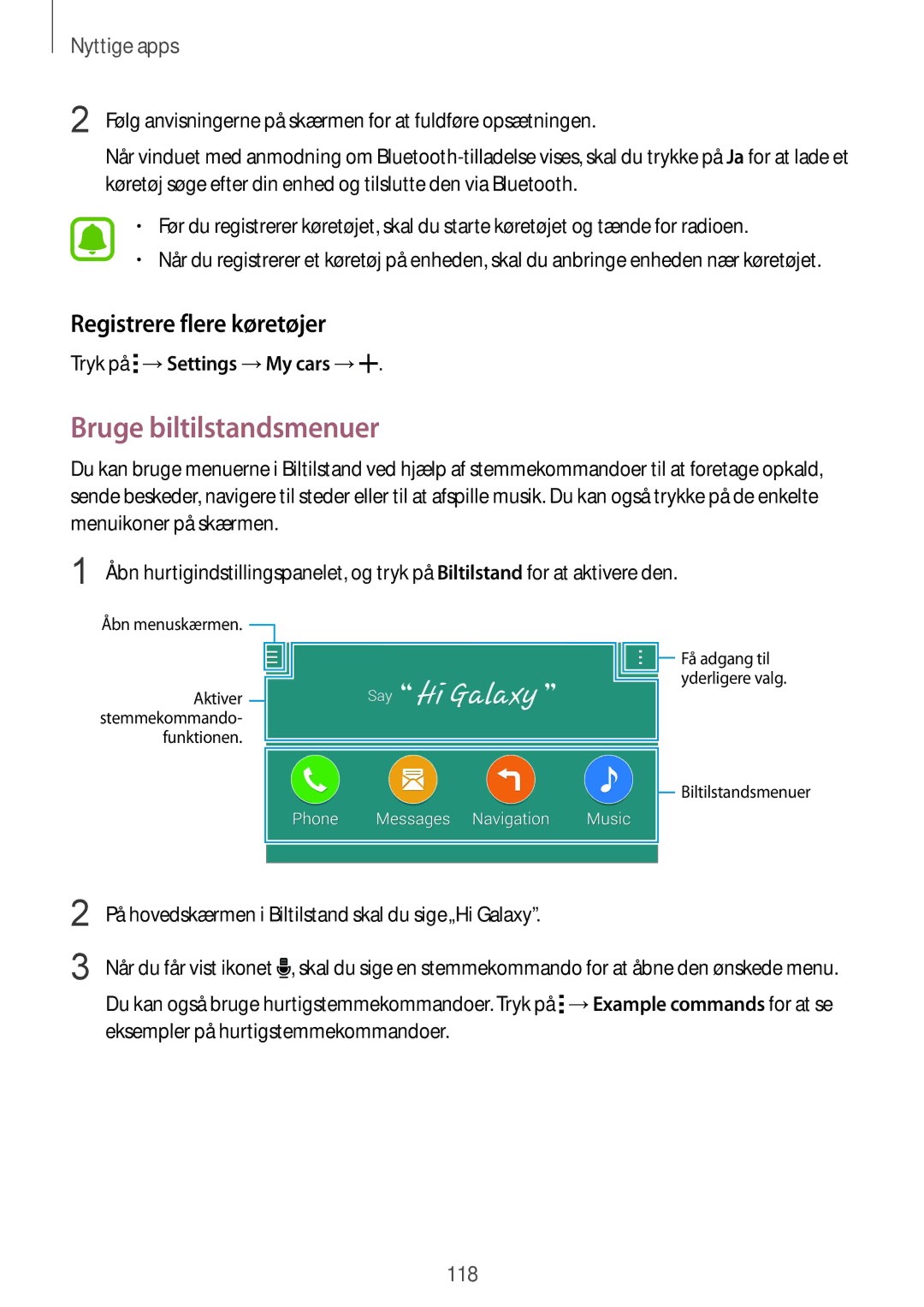 Samsung SM-N915FZWYNEE, SM-N915FZKYNEE manual Bruge biltilstandsmenuer, Registrere flere køretøjer 